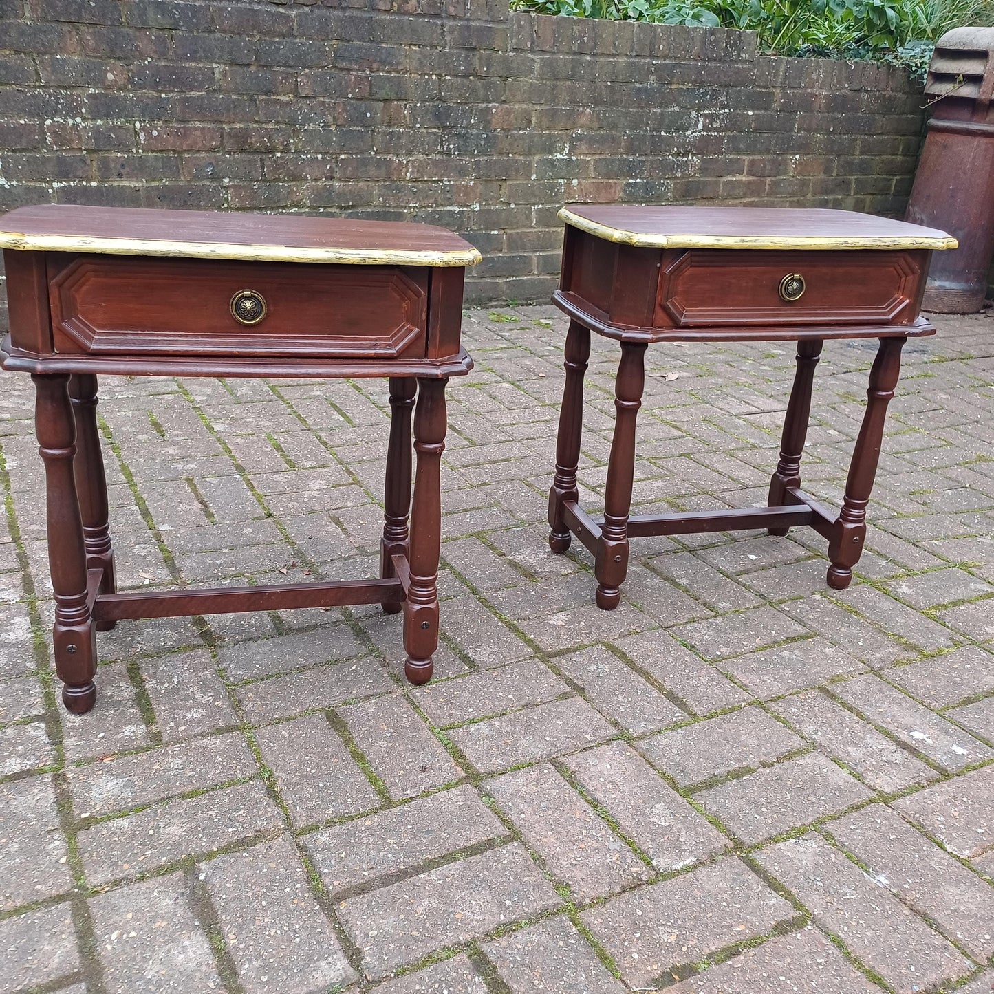 Pair of Vintage Bedside Cupboards with Hand Painted Gold Highlights