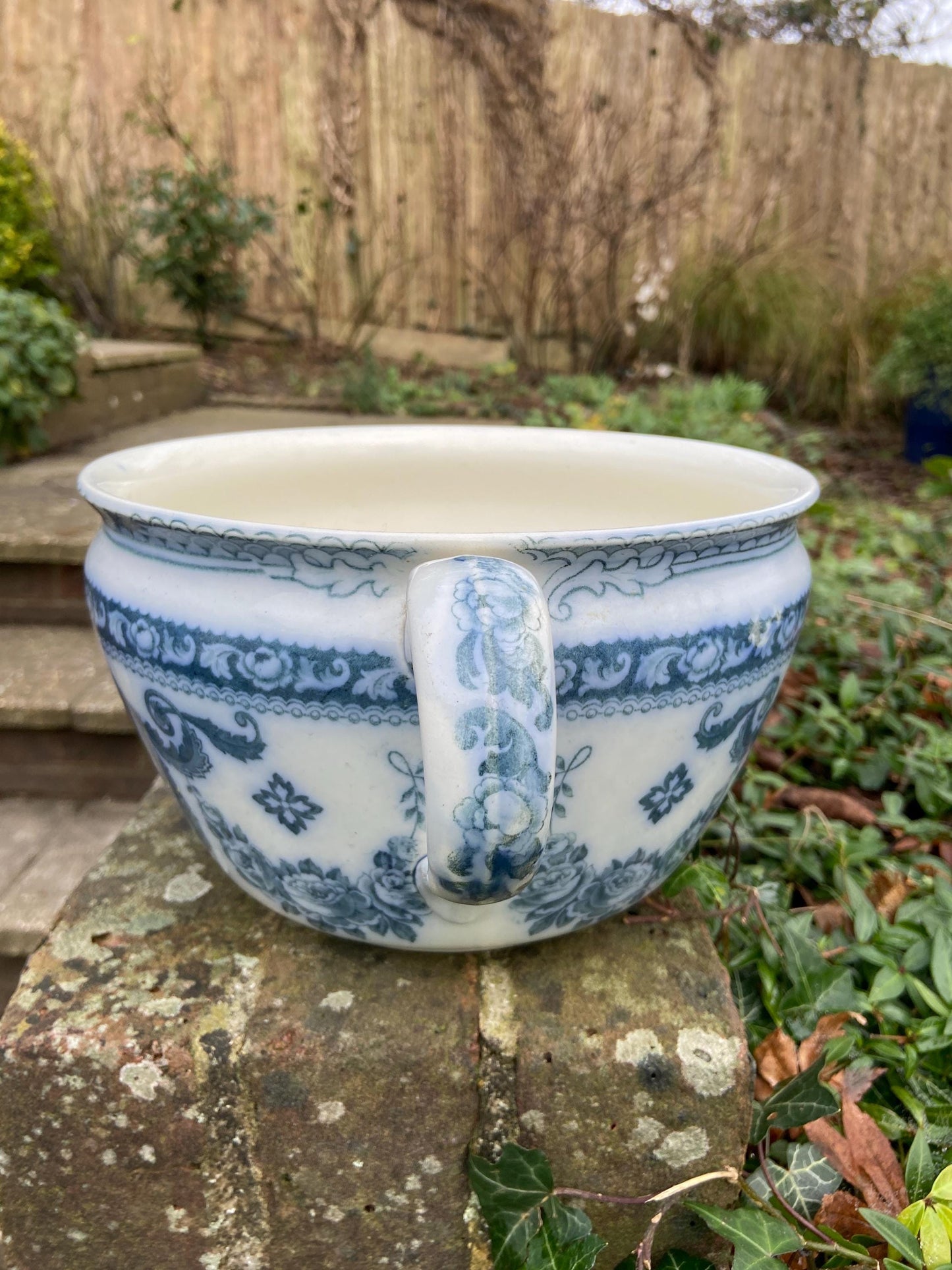 Antique planter, Victorian Blue and White Antique Chamber Pot, Potty, Indoor planter, Orient pattern