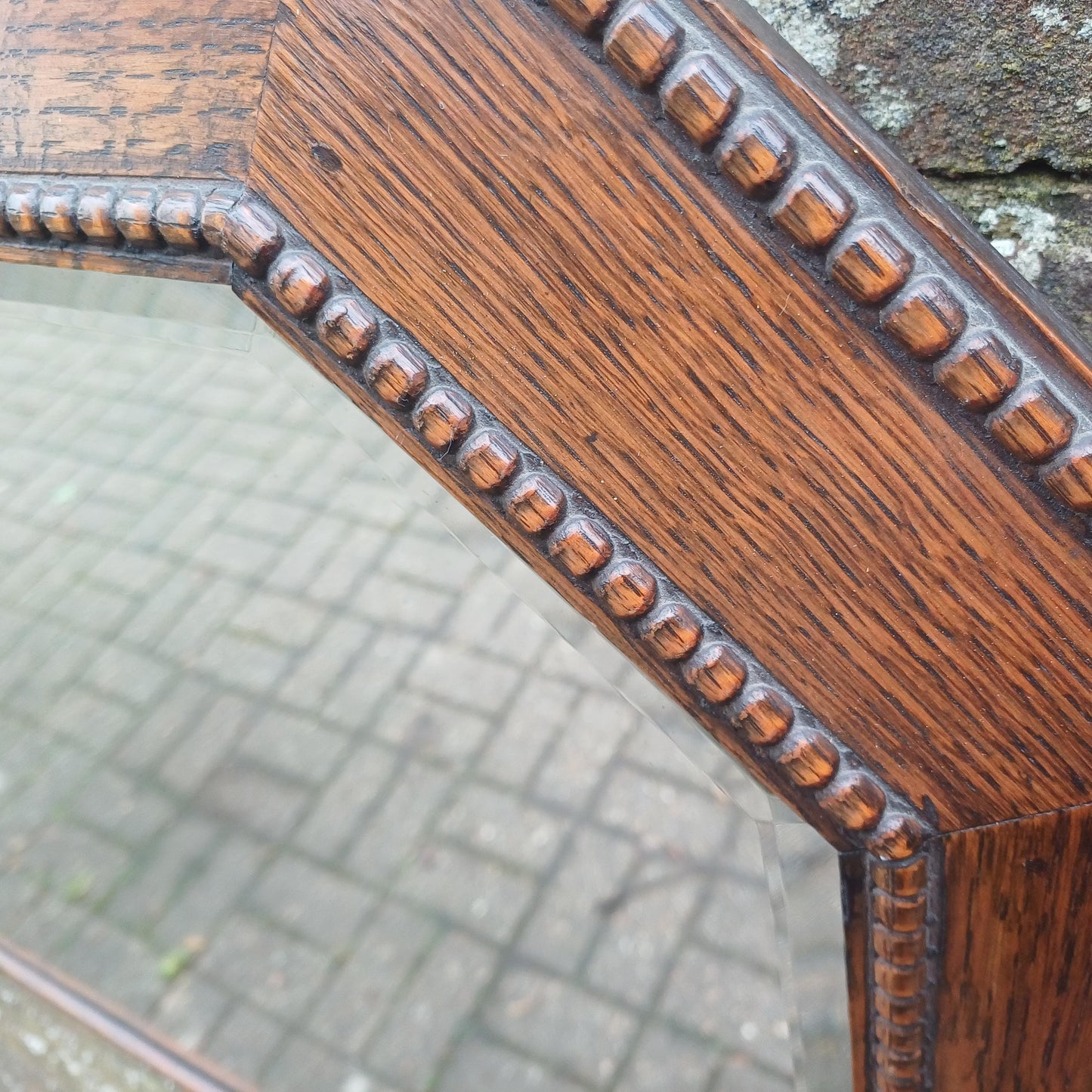 Huge Vintage 1920s Superior Oak Hexagonal Mirror. Bevelled Glass in VGC. FREE HAND Delivery