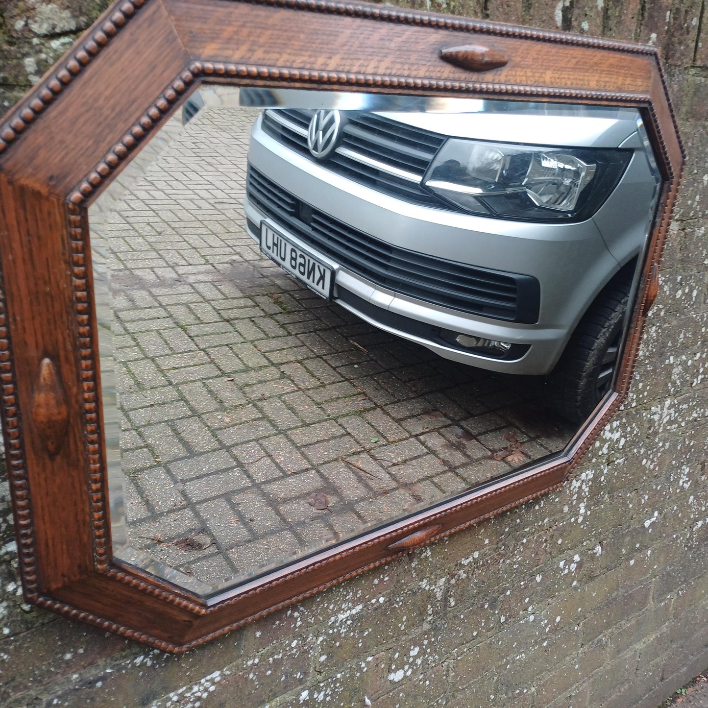 Huge Vintage 1920s Superior Oak Hexagonal Mirror. Bevelled Glass in VGC. FREE HAND Delivery