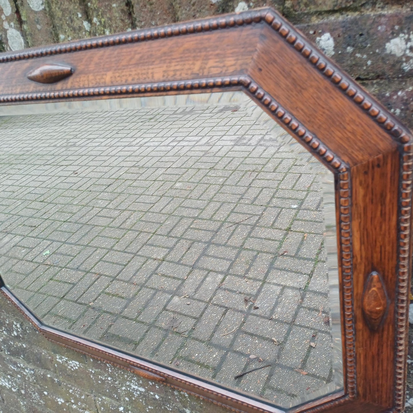 Huge Vintage 1920s Superior Oak Hexagonal Mirror. Bevelled Glass in VGC. FREE HAND Delivery