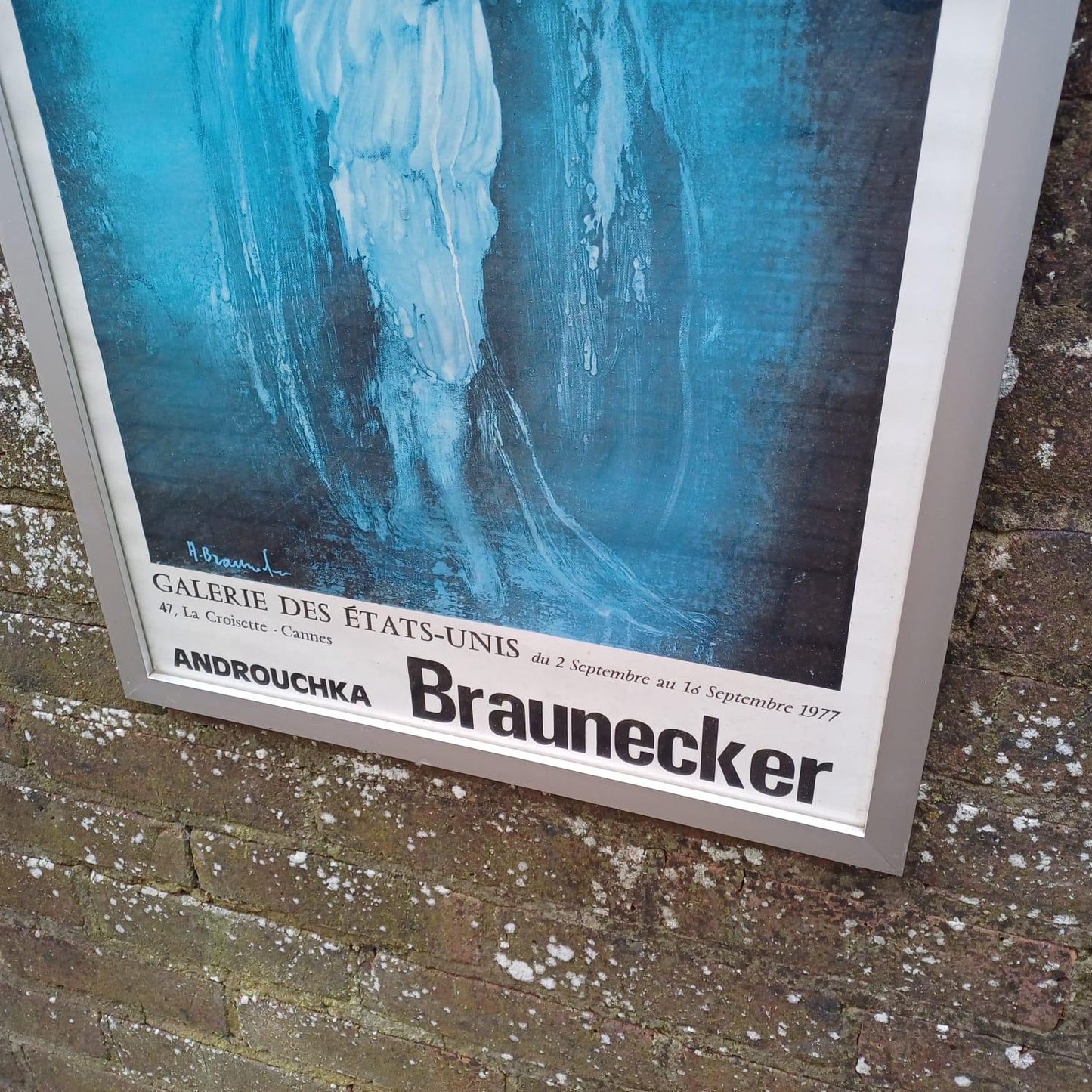 1977 vintage poster for a Braunecker exhibition in Cannes, Gakeria Des Etats Unis, Androuchka, in retro frame