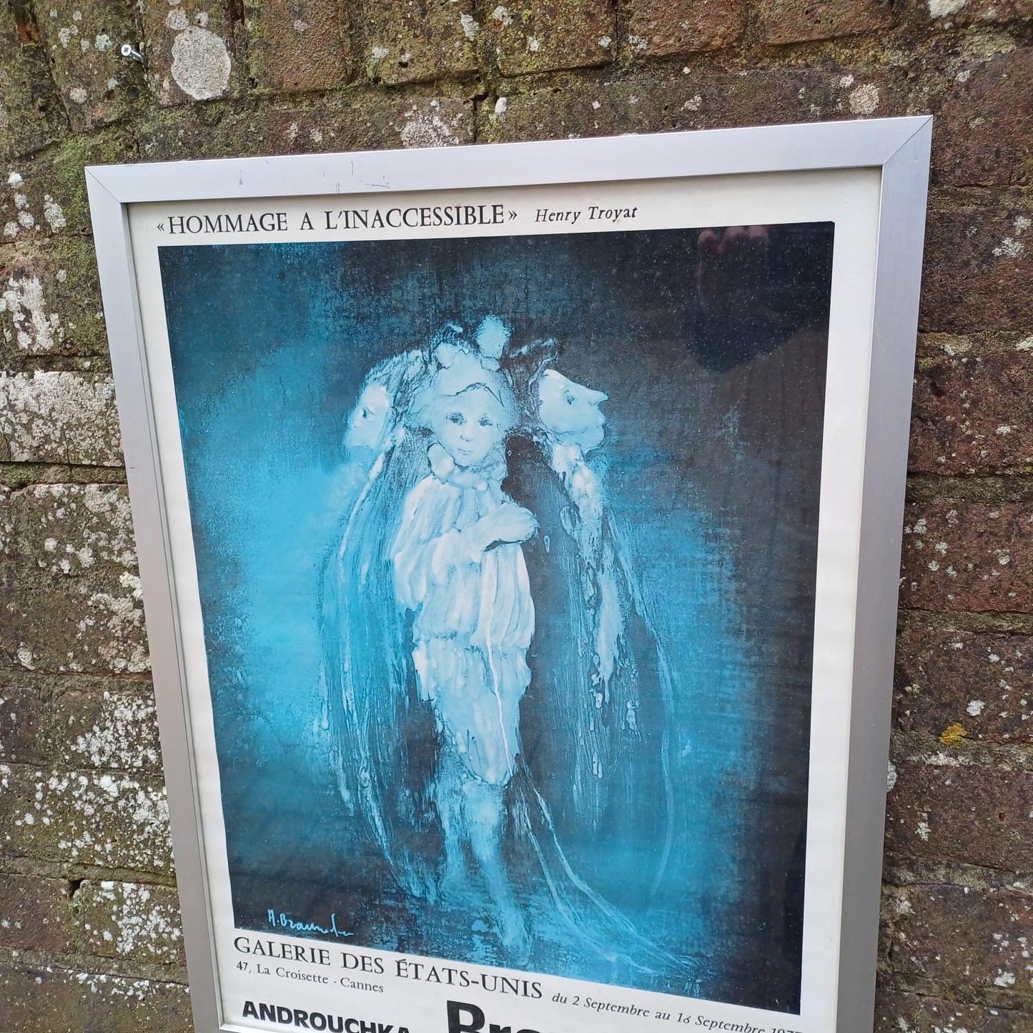 1977 vintage poster for a Braunecker exhibition in Cannes, Gakeria Des Etats Unis, Androuchka, in retro frame