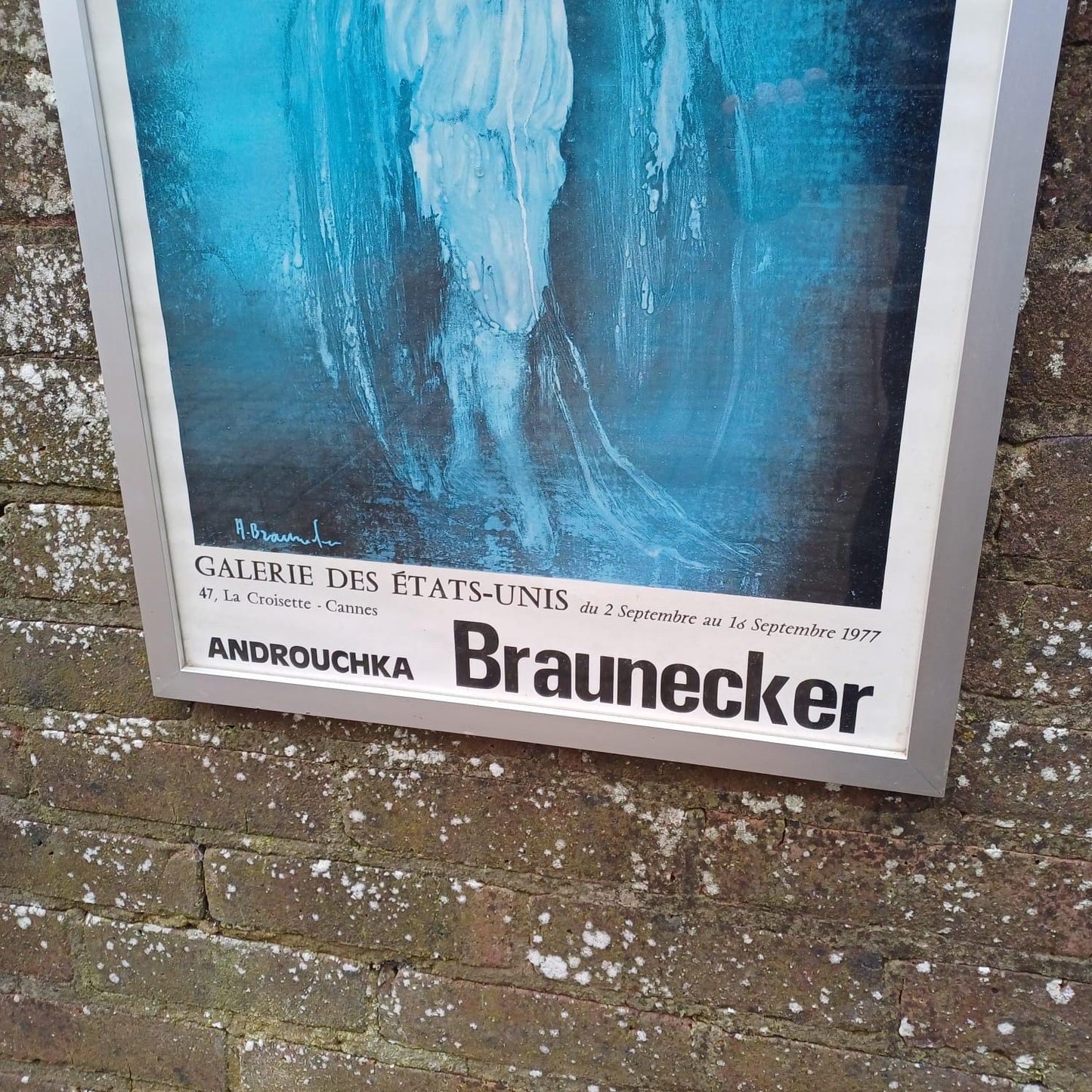 1977 vintage poster for a Braunecker exhibition in Cannes, Gakeria Des Etats Unis, Androuchka, in retro frame