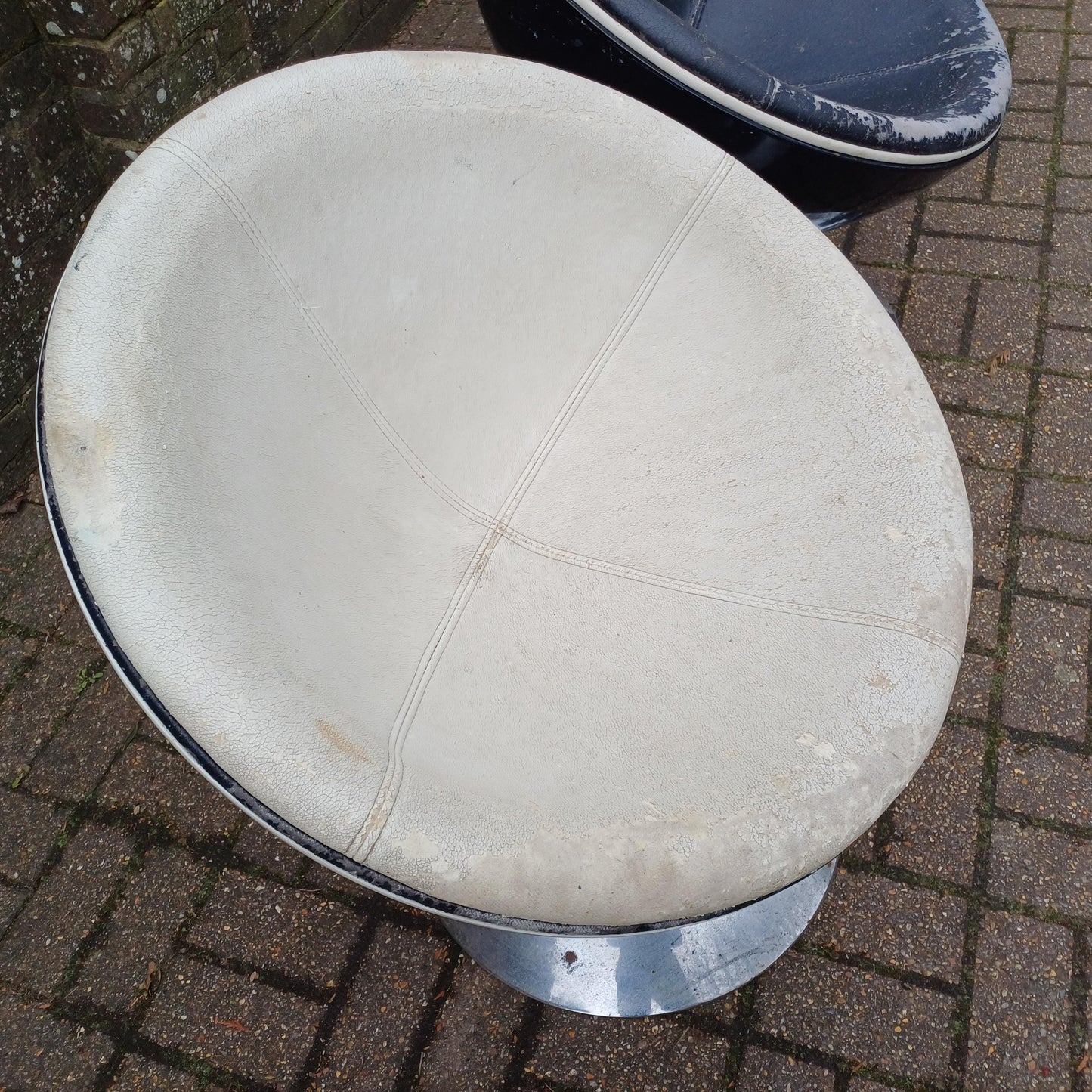 Set of 3 1970s Style Globe Chairs Chrome and Fibre Glass or Plastic Need Work FREE HAND Delivery Revolving