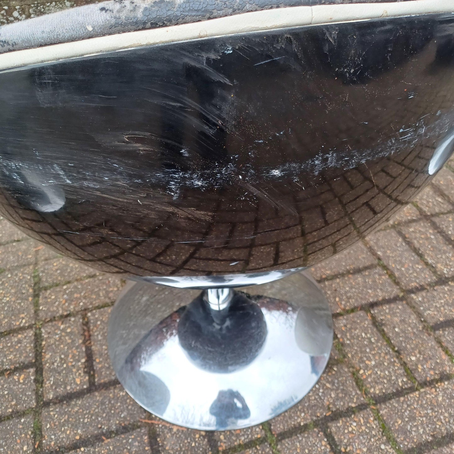 Set of 3 1970s Style Globe Chairs Chrome and Fibre Glass or Plastic Need Work FREE HAND Delivery Revolving