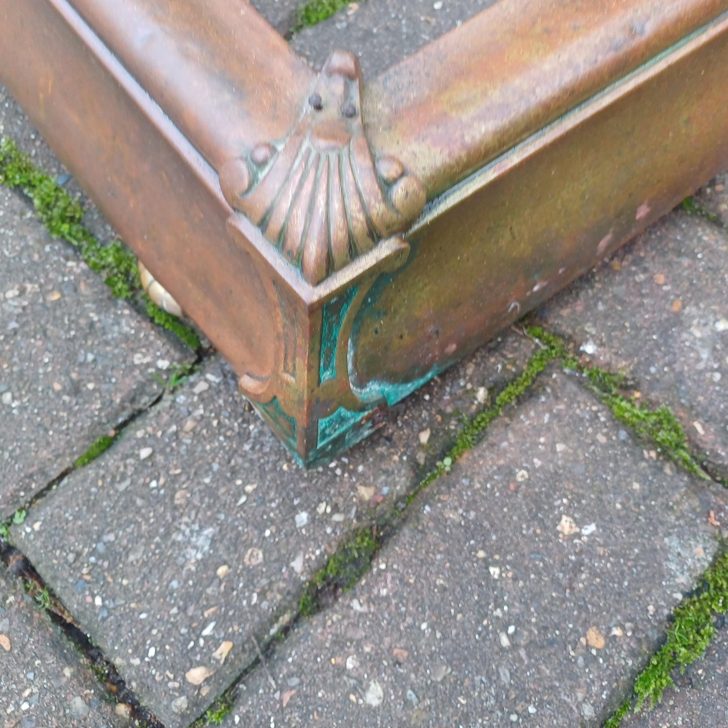 Stunning Age-Worn Brass Fireplace Fender with Original Gold Patina