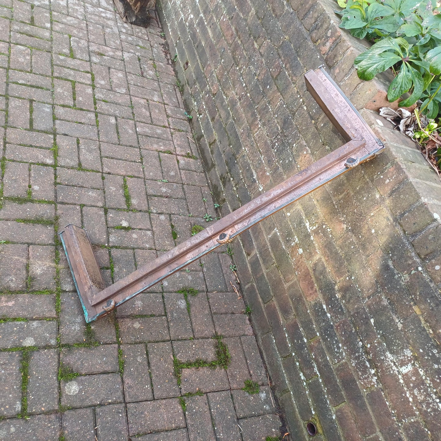 Stunning Age-Worn Brass Fireplace Fender with Original Gold Patina