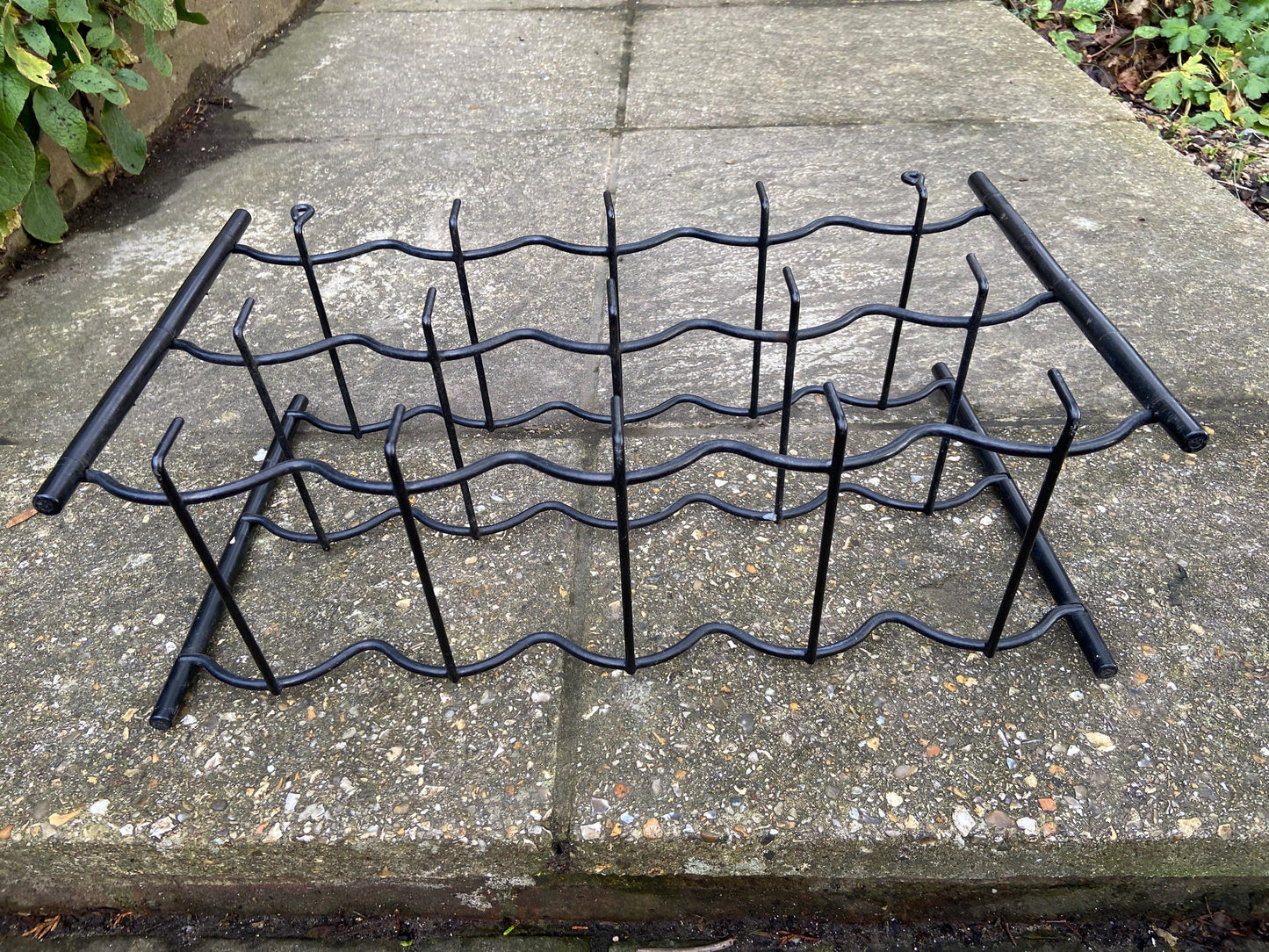 Retro 1970s plastic and metal wine rack for up to 15 bottles of wine - surface or wall mounted, Auriol style
