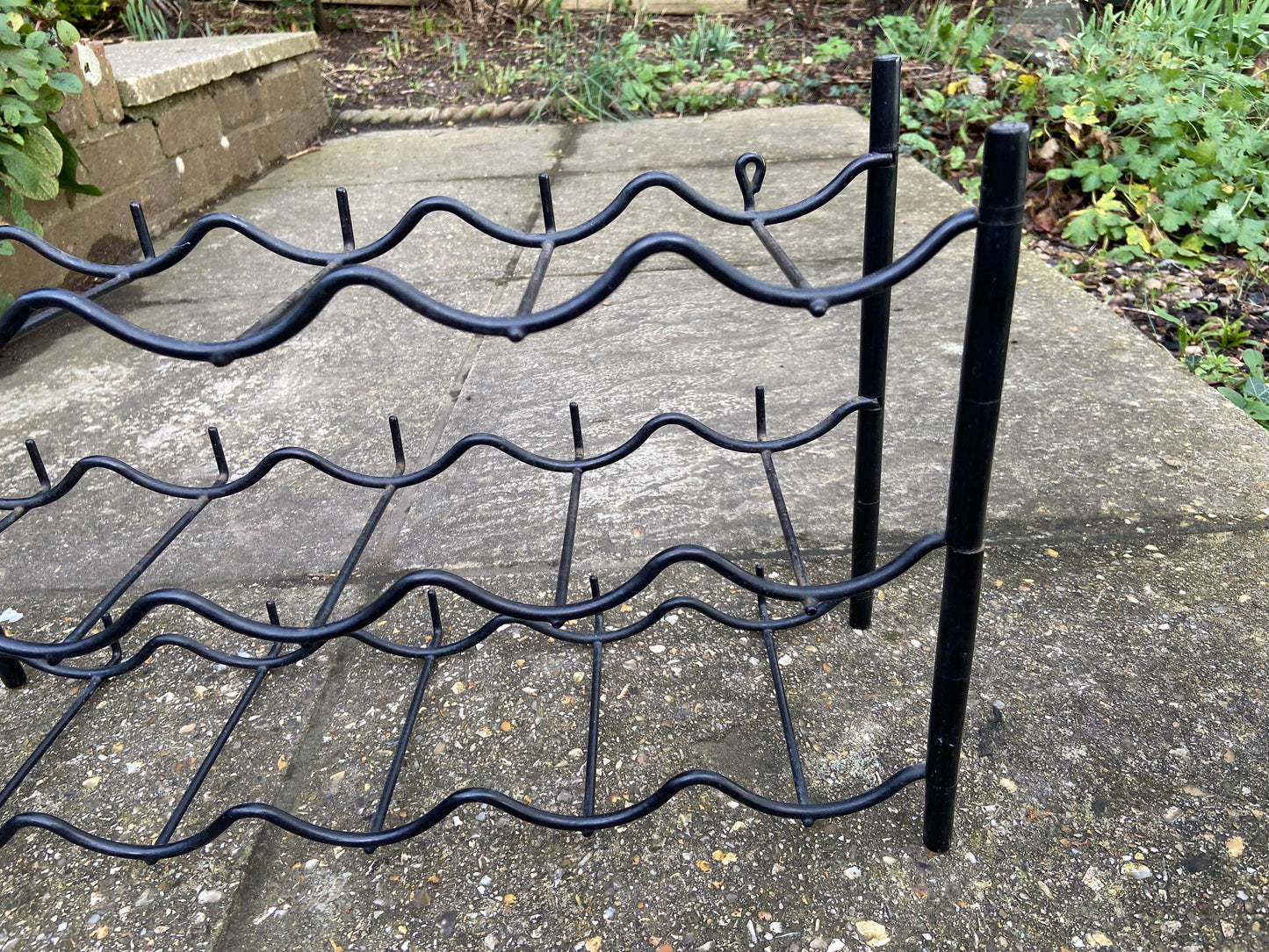 Retro 1970s plastic and metal wine rack for up to 15 bottles of wine - surface or wall mounted, Auriol style
