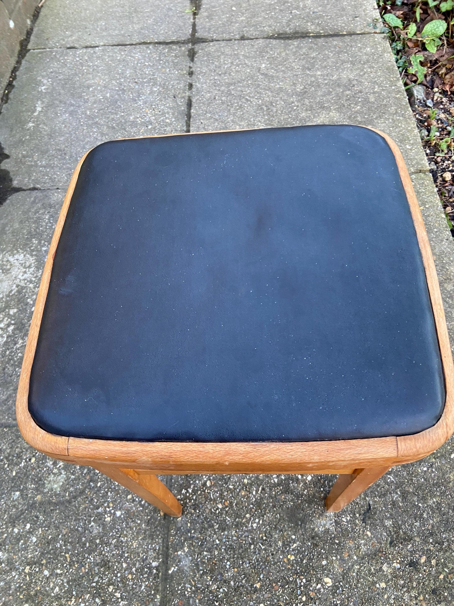 Retro black leatherette wooden stool - kitchen stool, 1970s stool