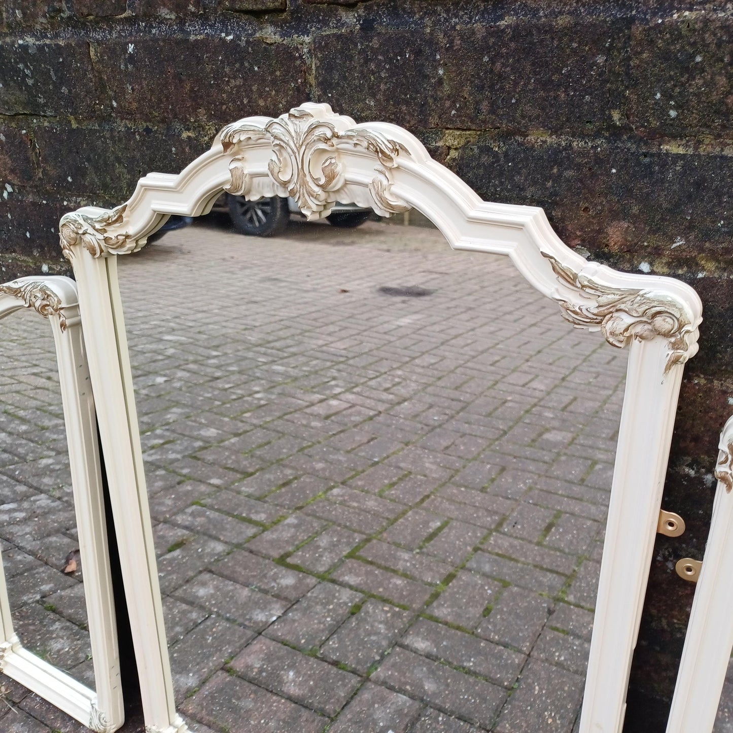 Quirky Vintage Dressing Table Mirror Set Over Mantel – Adaptable Trio with Gold Highlights (1970s/80s) FREE HAND Delivery