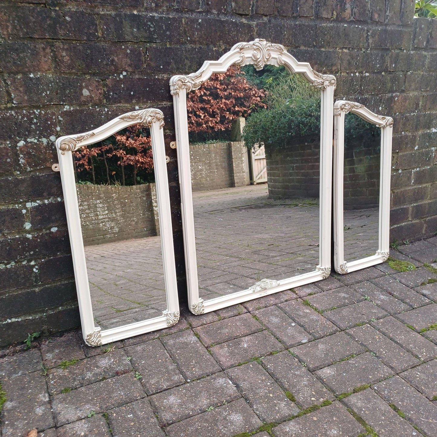 Quirky Vintage Dressing Table Mirror Set Over Mantel – Adaptable Trio with Gold Highlights (1970s/80s) FREE HAND Delivery