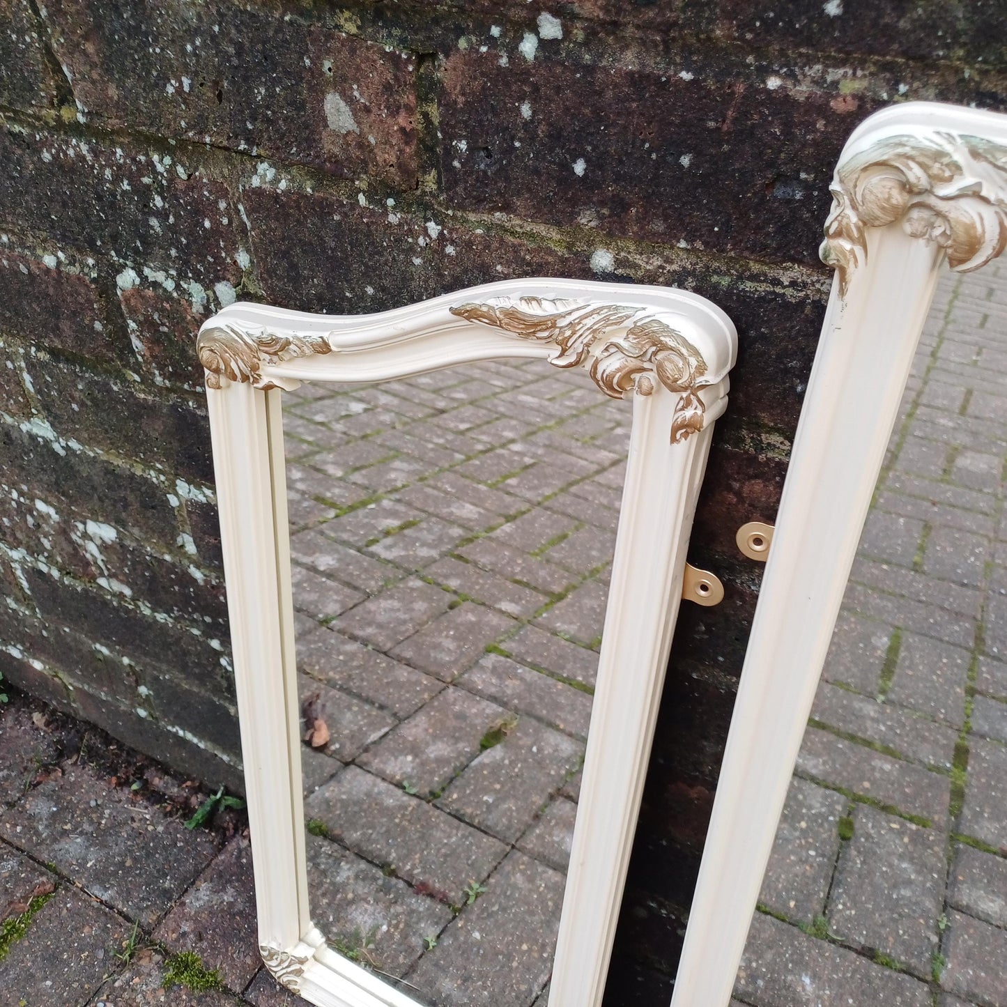 Quirky Vintage Dressing Table Mirror Set Over Mantel – Adaptable Trio with Gold Highlights (1970s/80s) FREE HAND Delivery