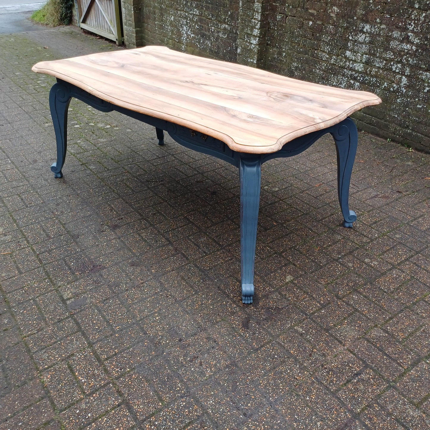 Huge 6ft French Dining Table or Desk. Beautifully Upcycled Painted Grey Base Stripped Wooden Top FREE HAND Delivery