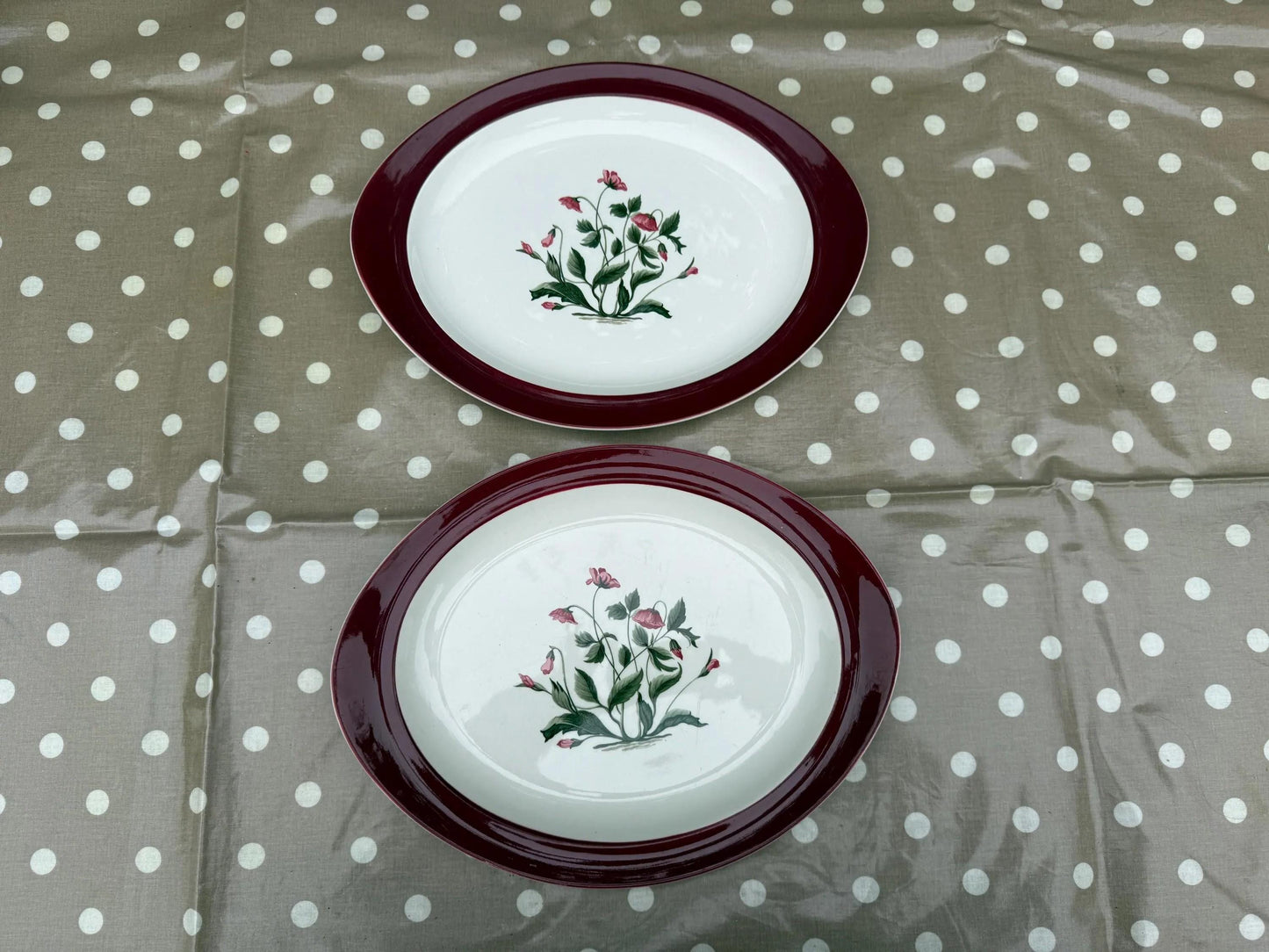 Wedgwood Vintage Retro ‘Mayfield’ 1950s/60’s Dinner Service Pink Poppies and Ruby Red border