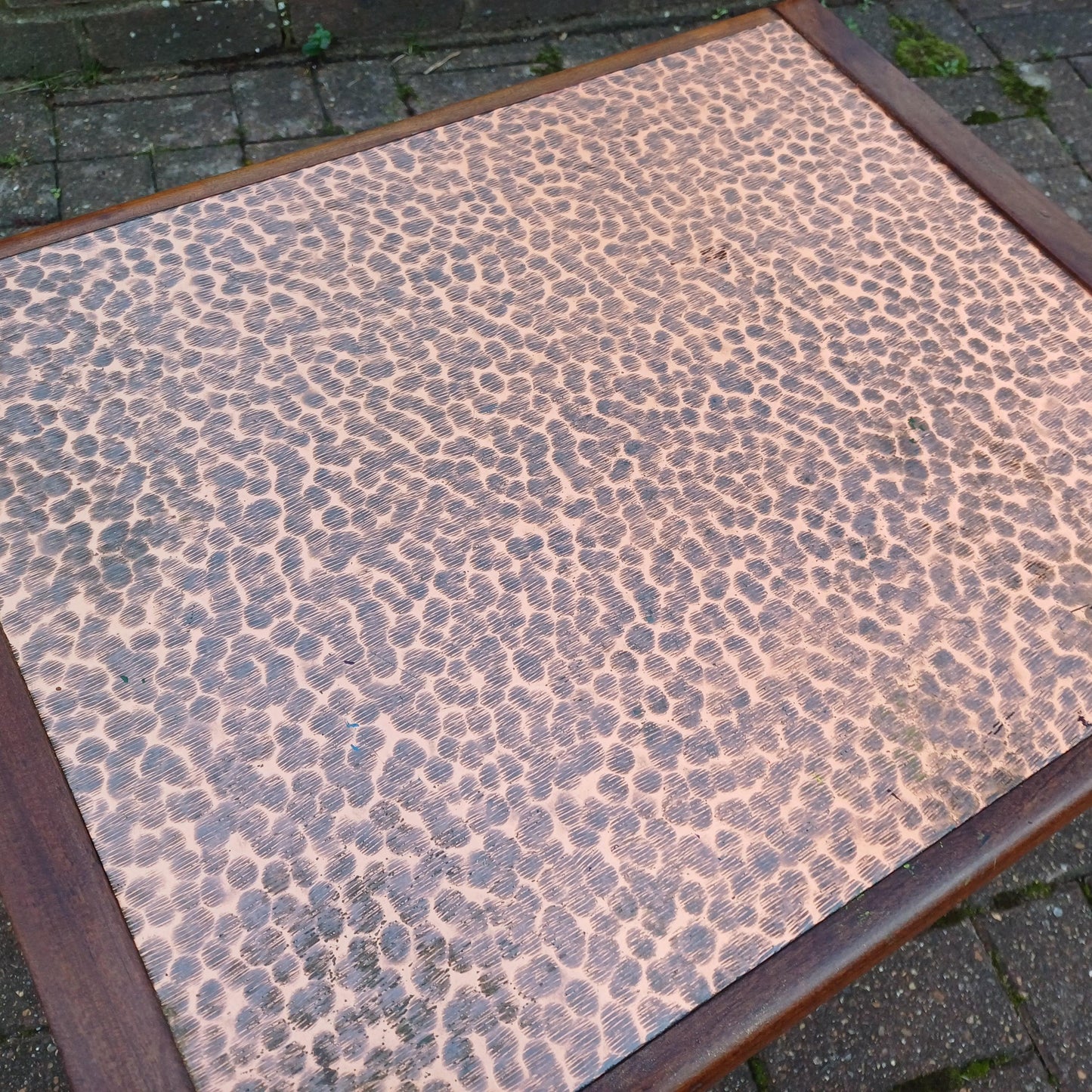 Vintage Retro 1970s Teak Coffee Table with Electroplated Copper Top – Mid-Century Modern Statement Piece