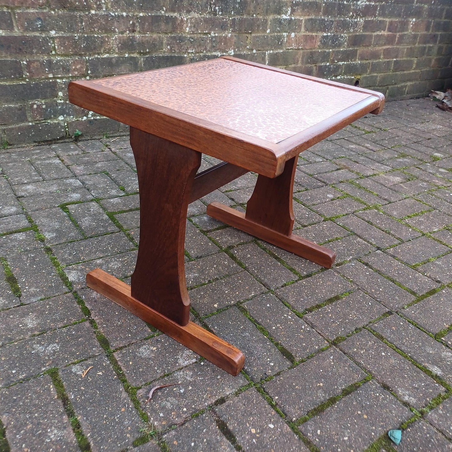 Vintage Retro 1970s Teak Coffee Table with Electroplated Copper Top – Mid-Century Modern Statement Piece