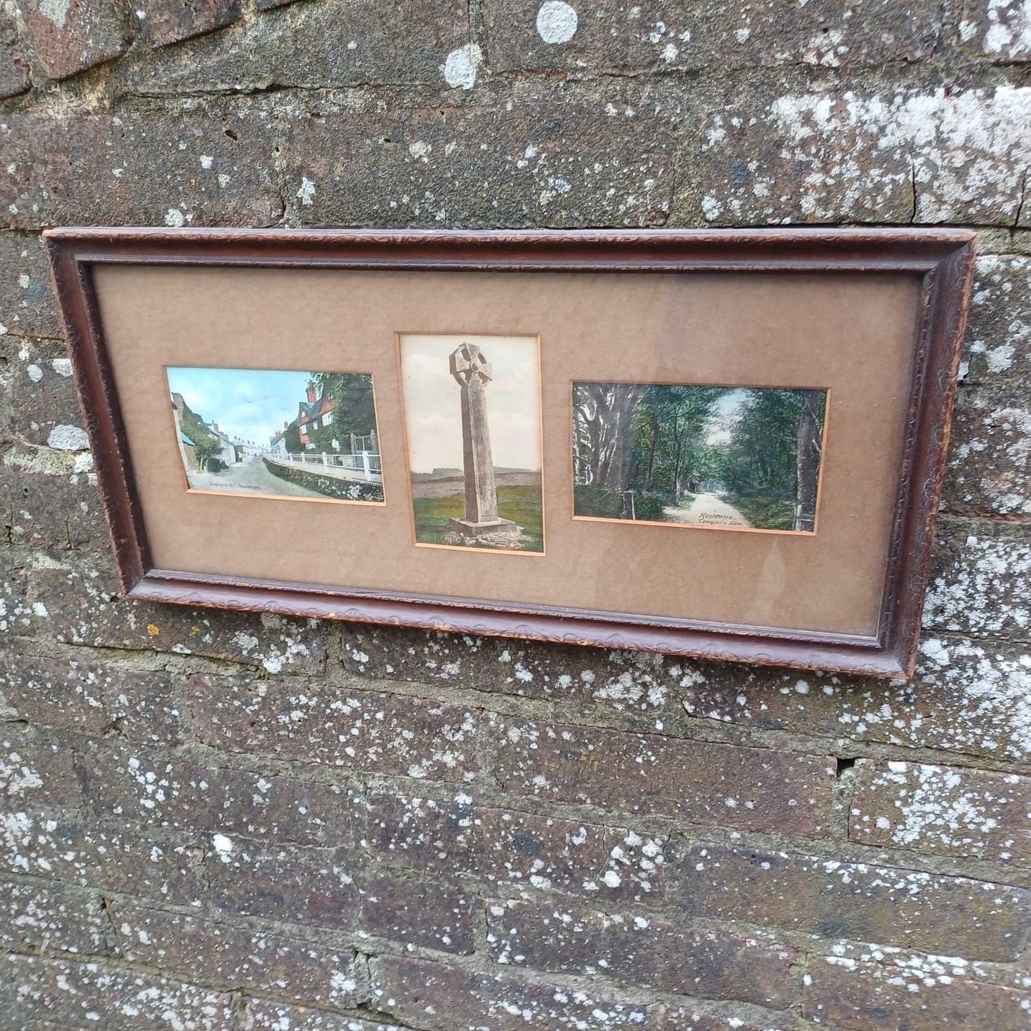 Haslemere and Hindhead, Surrey - Charming Vintage Postcards in carved 1900s Wooden Frame - Stephen's Hill, Gibbet Cross, Tennyson's Lane