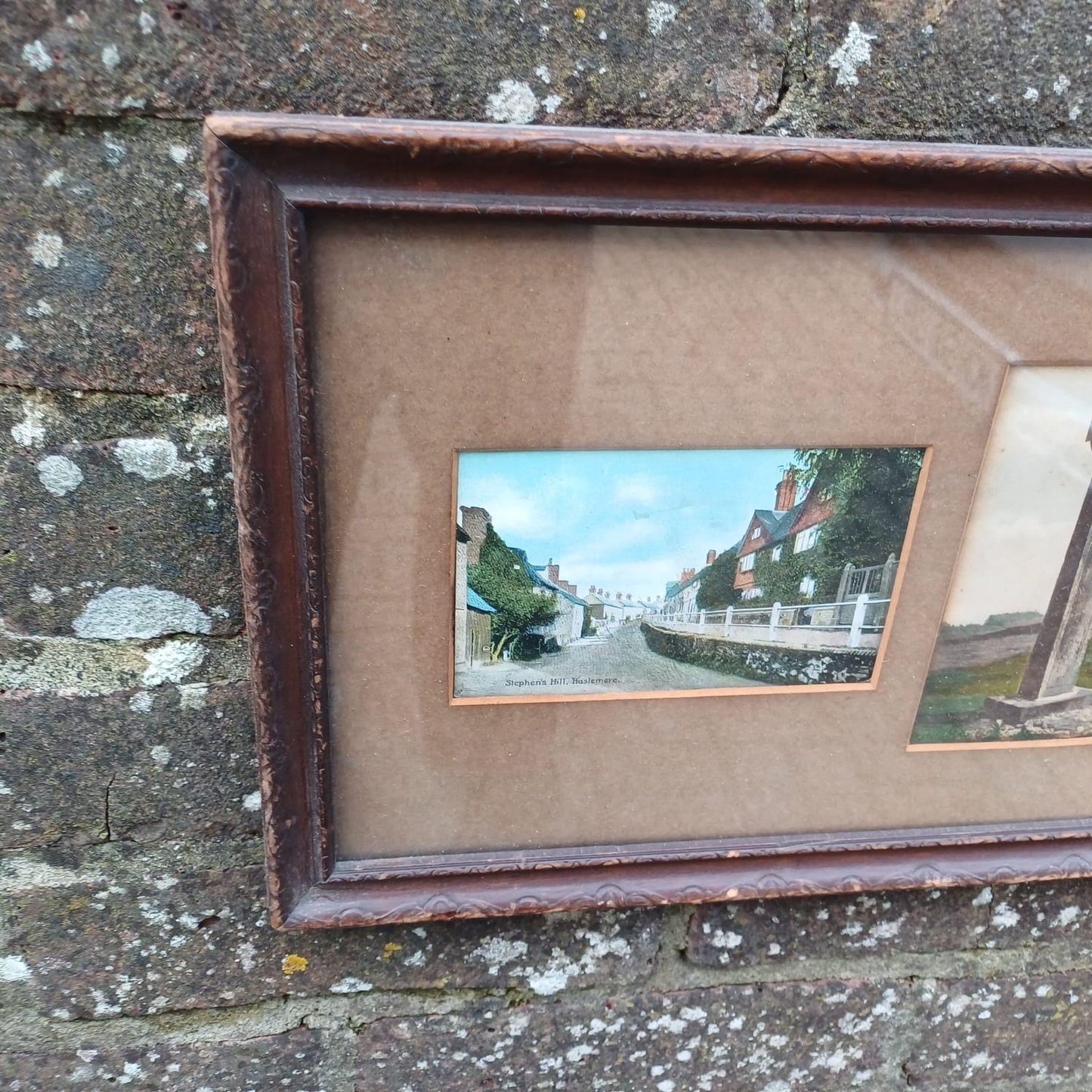 Haslemere and Hindhead, Surrey - Charming Vintage Postcards in carved 1900s Wooden Frame - Stephen's Hill, Gibbet Cross, Tennyson's Lane