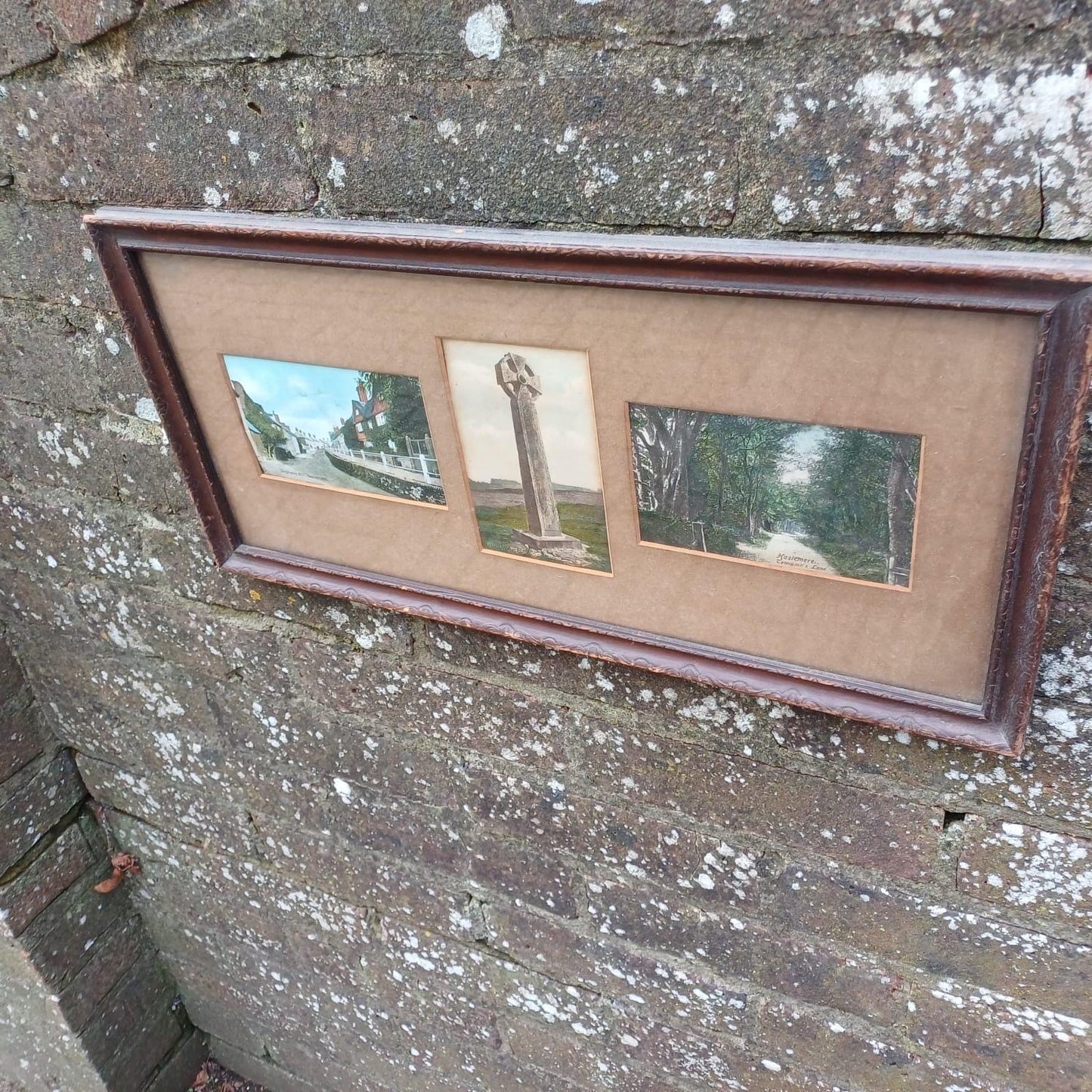 Haslemere and Hindhead, Surrey - Charming Vintage Postcards in carved 1900s Wooden Frame - Stephen's Hill, Gibbet Cross, Tennyson's Lane