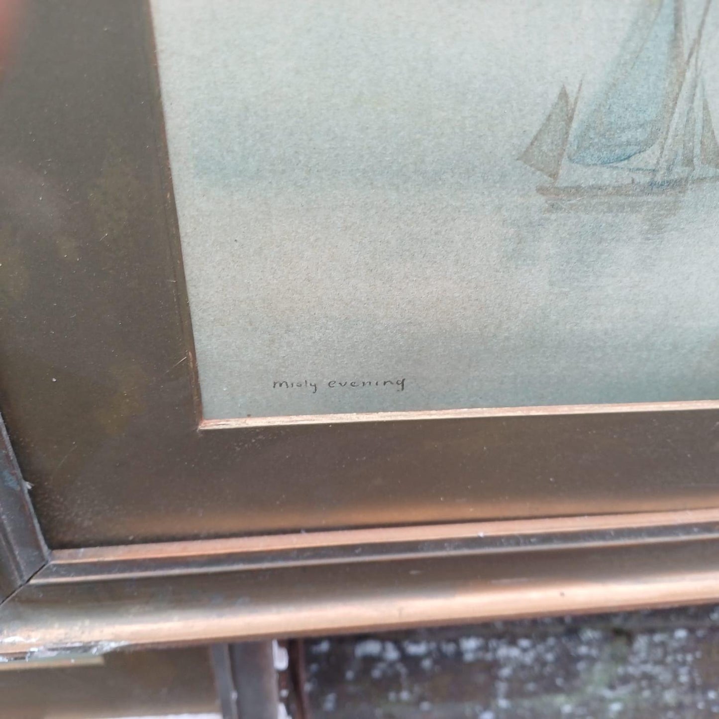 Garmin Morris Early 1900s Vintage Seascape Prints x 2 - in vintage frames and mounts - Dawn and Misty Evening