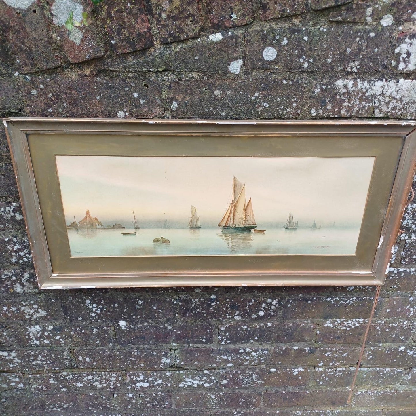 Garmin Morris Early 1900s Vintage Seascape Prints x 2 - in vintage frames and mounts - Dawn and Misty Evening