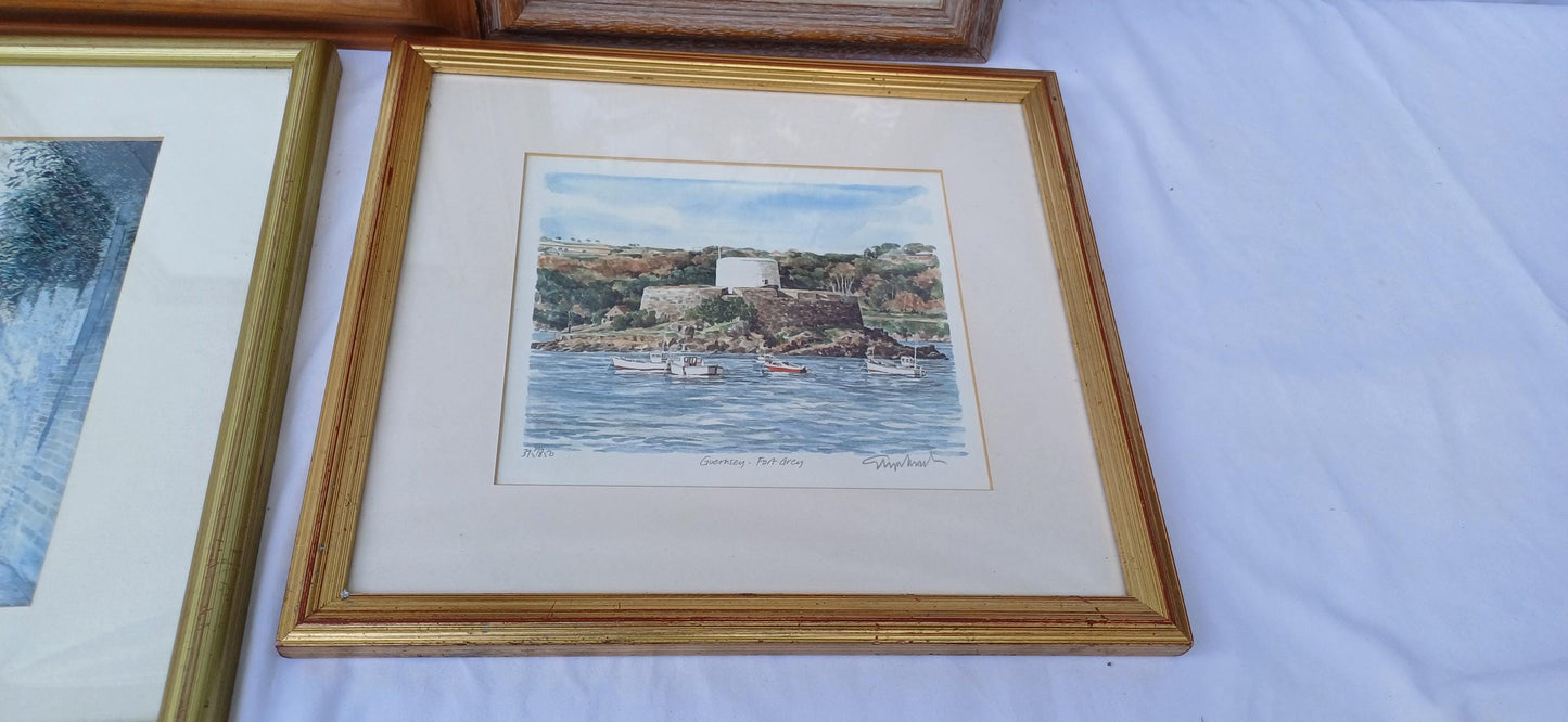Collection of 5 Gold Vintage Pictures Prints Frames Framing Glazed with Boarded Backings Frame Photo Photograph Artist Upcycling Project.