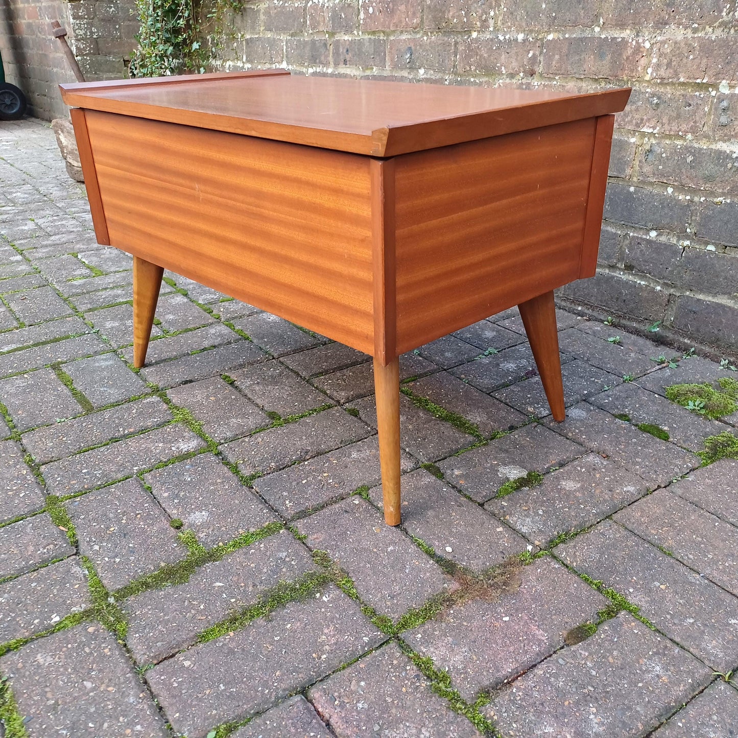 Large Retro Mid-Century Teak Workbox - 1960s Storage with Fitted Interior, Sliding Compartment Iconic Legs - Stylish & Versatile