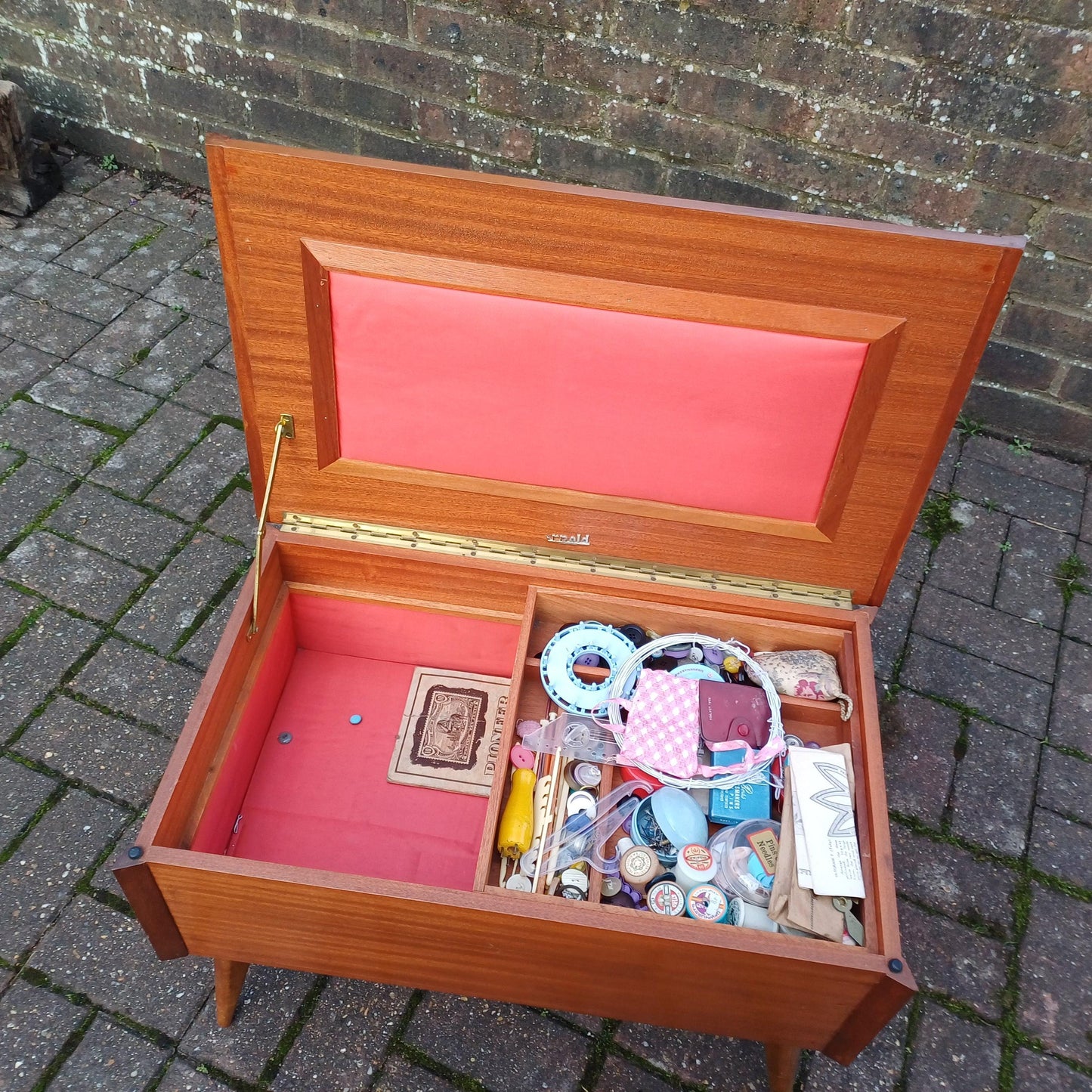 Large Retro Mid-Century Teak Workbox - 1960s Storage with Fitted Interior, Sliding Compartment Iconic Legs - Stylish & Versatile
