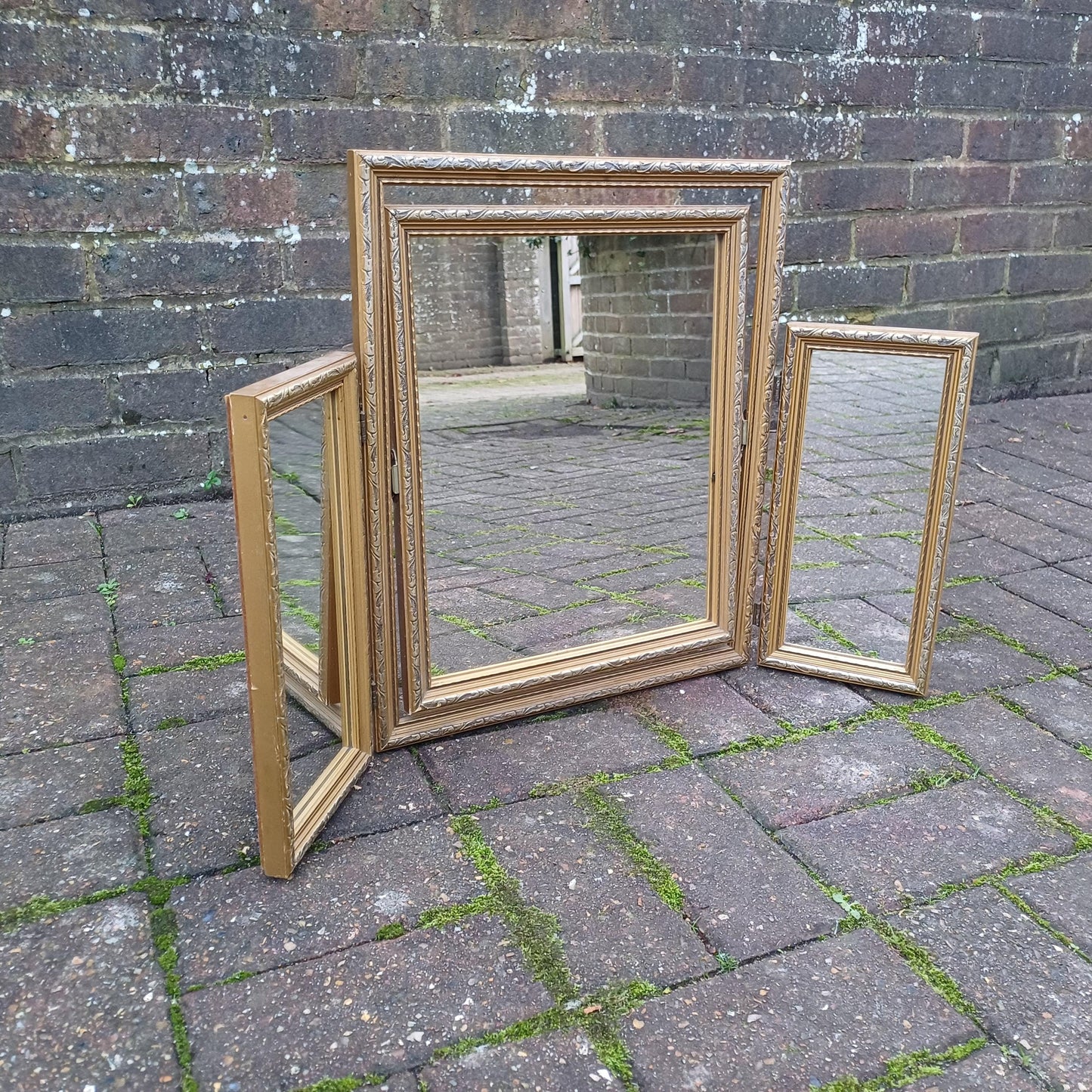 Classic Vintage Retro 70s Gold Gilt Triple Dressing Table Mirror Adjustable
