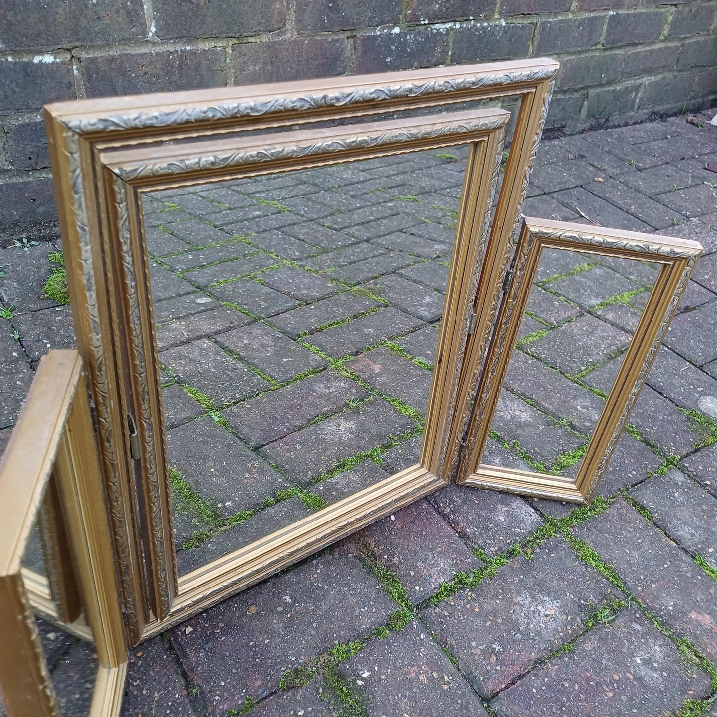 Classic Vintage Retro 70s Gold Gilt Triple Dressing Table Mirror Adjustable