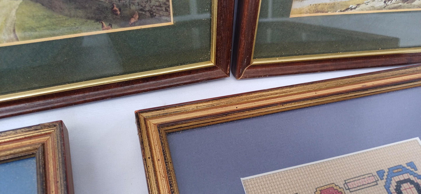 2 Sets of Vintage Pictures Picture Frames Framing Glazed Boarded Backings Frame Artist Northern Landscape and Tapestries. Photo Photograph