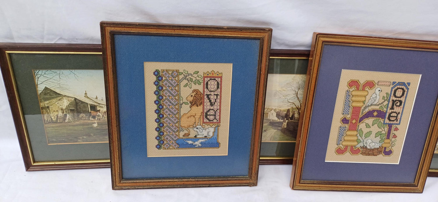 2 Sets of Vintage Pictures Picture Frames Framing Glazed Boarded Backings Frame Artist Northern Landscape and Tapestries. Photo Photograph