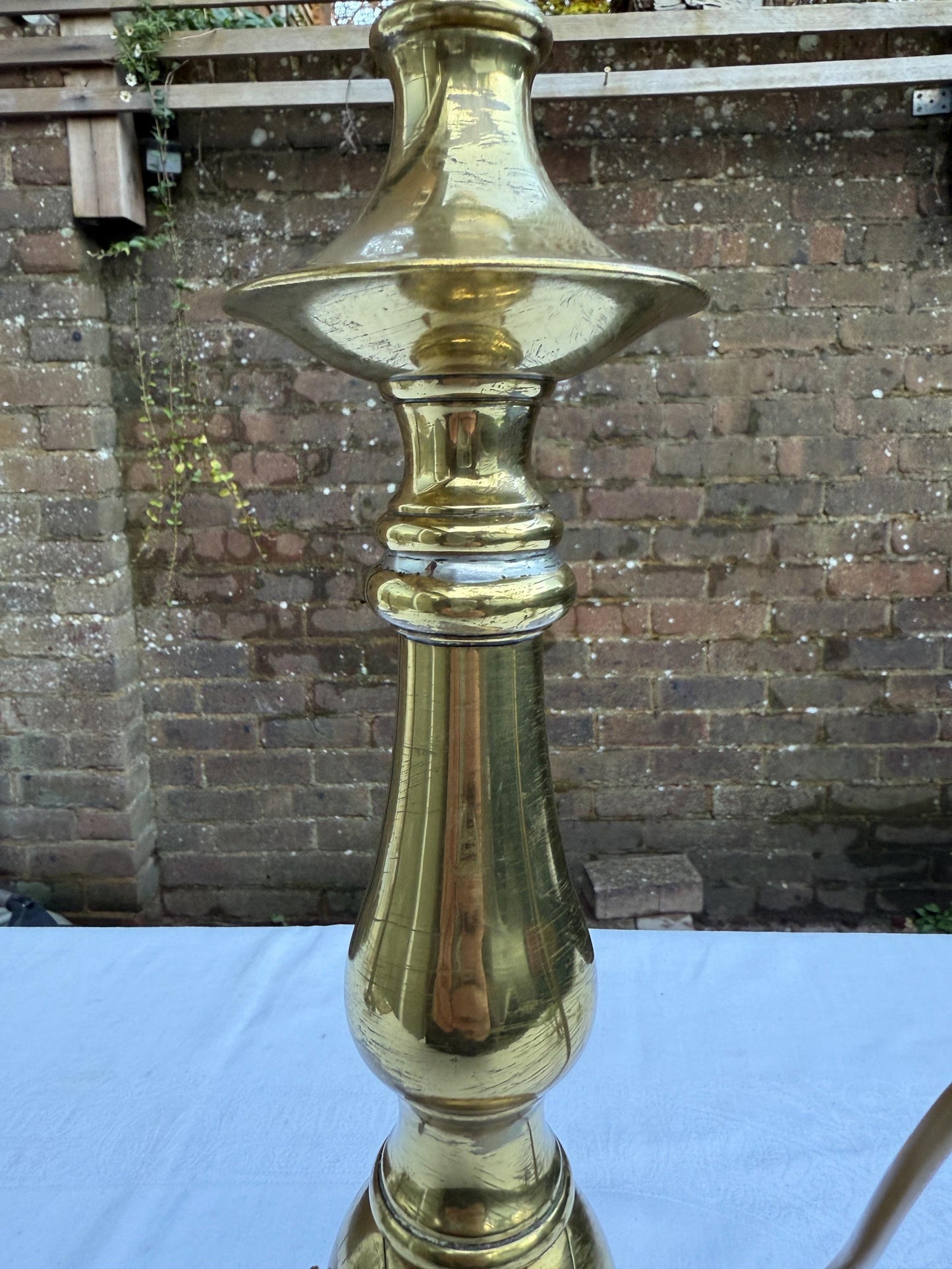 Unusual Retro Brass and Metal Tall Table Lamp - working condition, 47cm tall