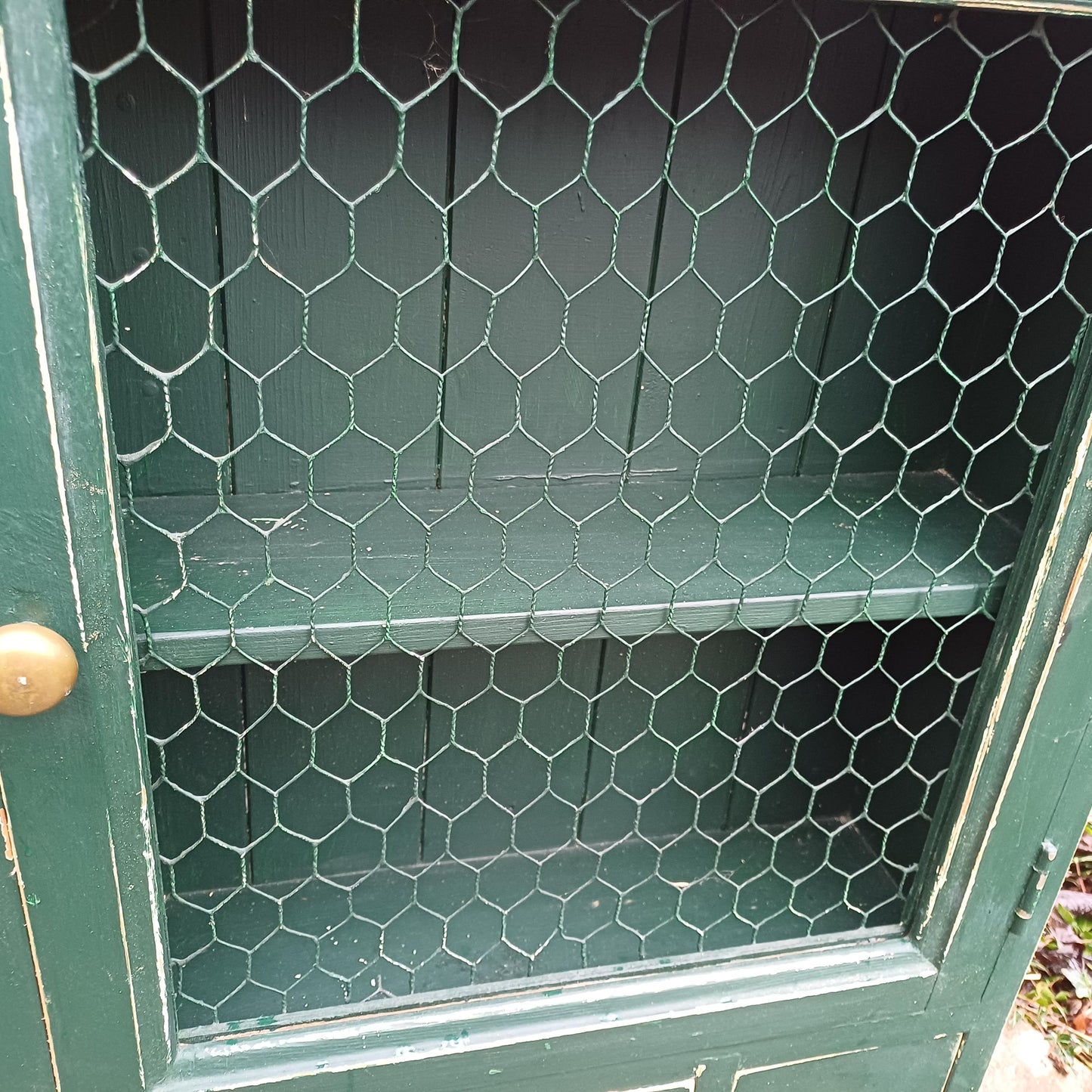 Vintage Solid Pine Painted Green Upcycled Wall Cupboard A Shabby Chic Chicken Wire Collectible!