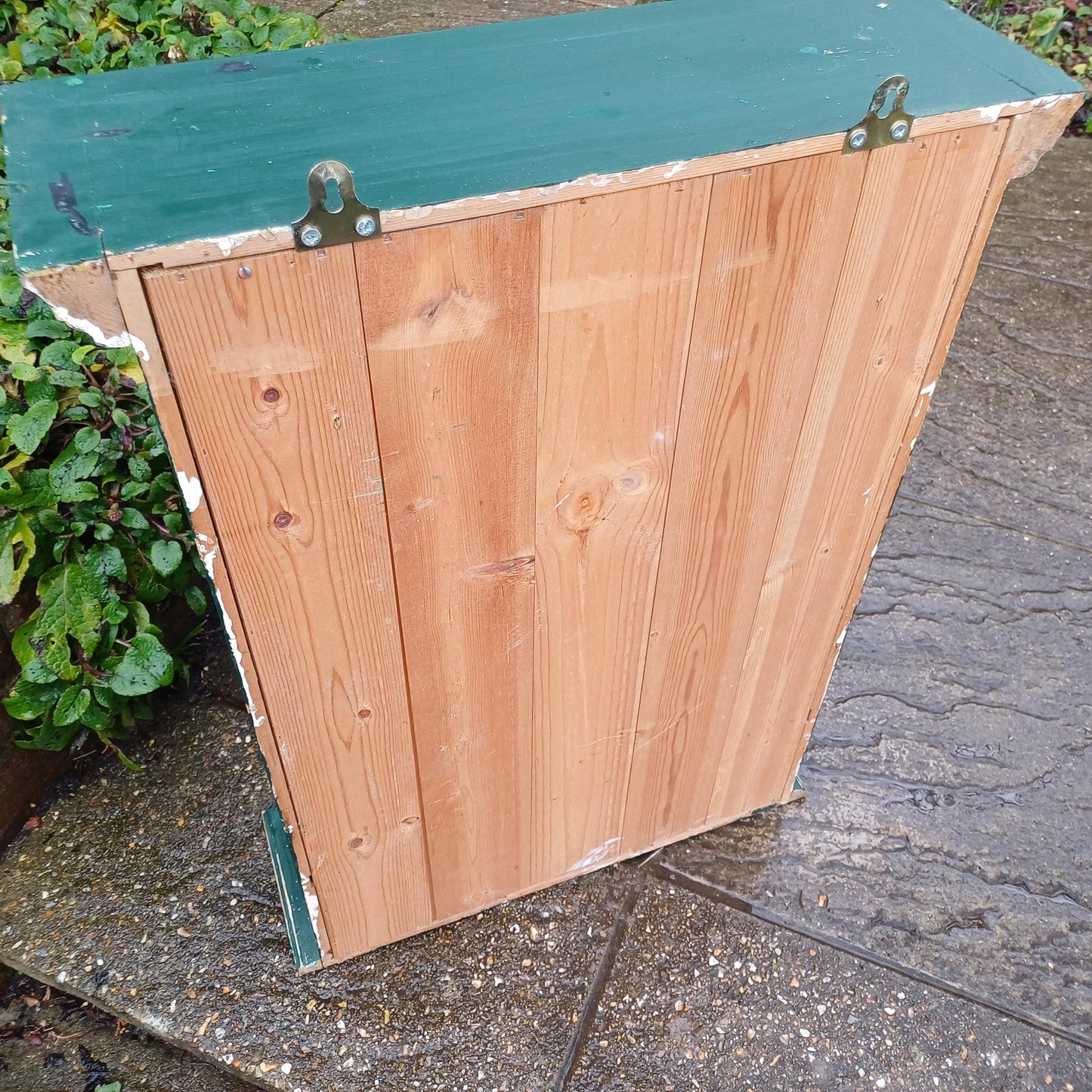 Vintage Solid Pine Painted Green Upcycled Wall Cupboard A Shabby Chic Chicken Wire Collectible!