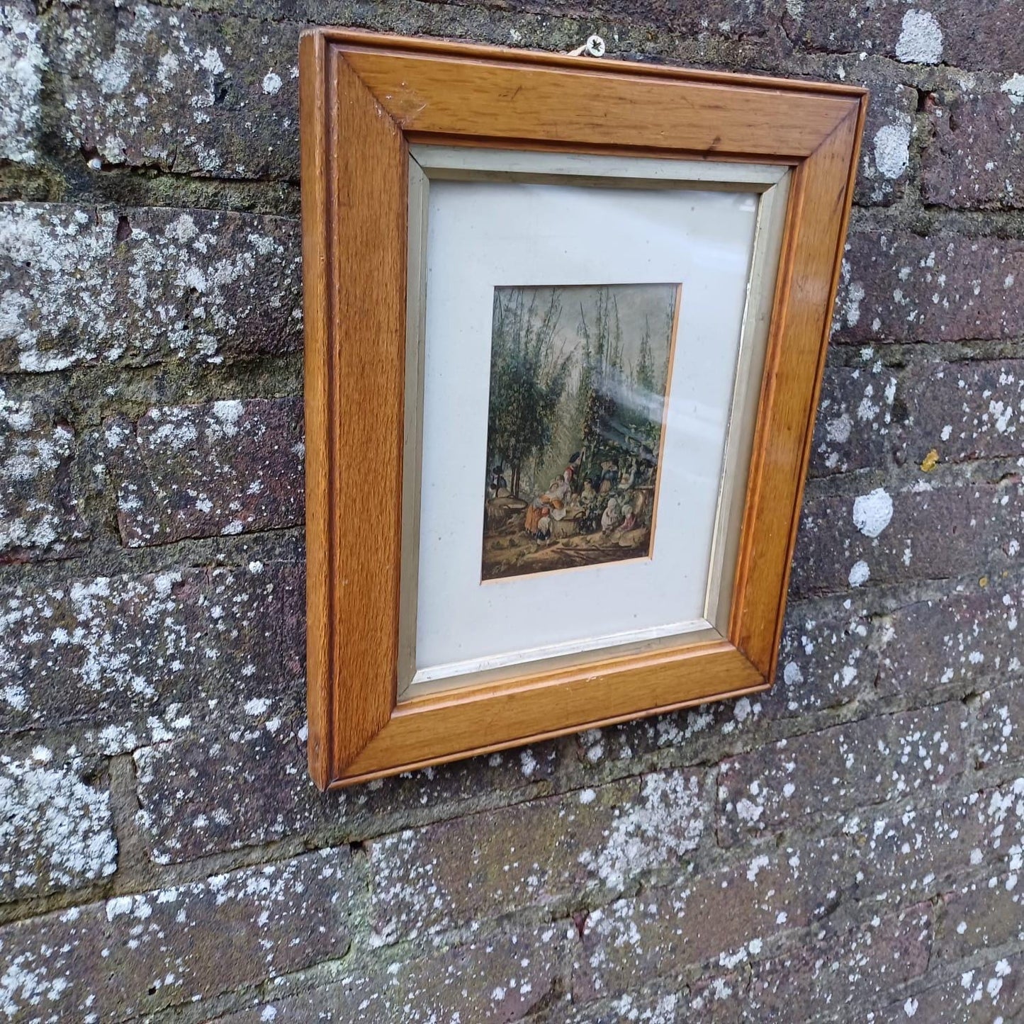 Gorgeous Frame and 1856 Baxter Print The Hop Garden in gorgeous wooden (oak) vintage glazed frame, ready to hand VGC