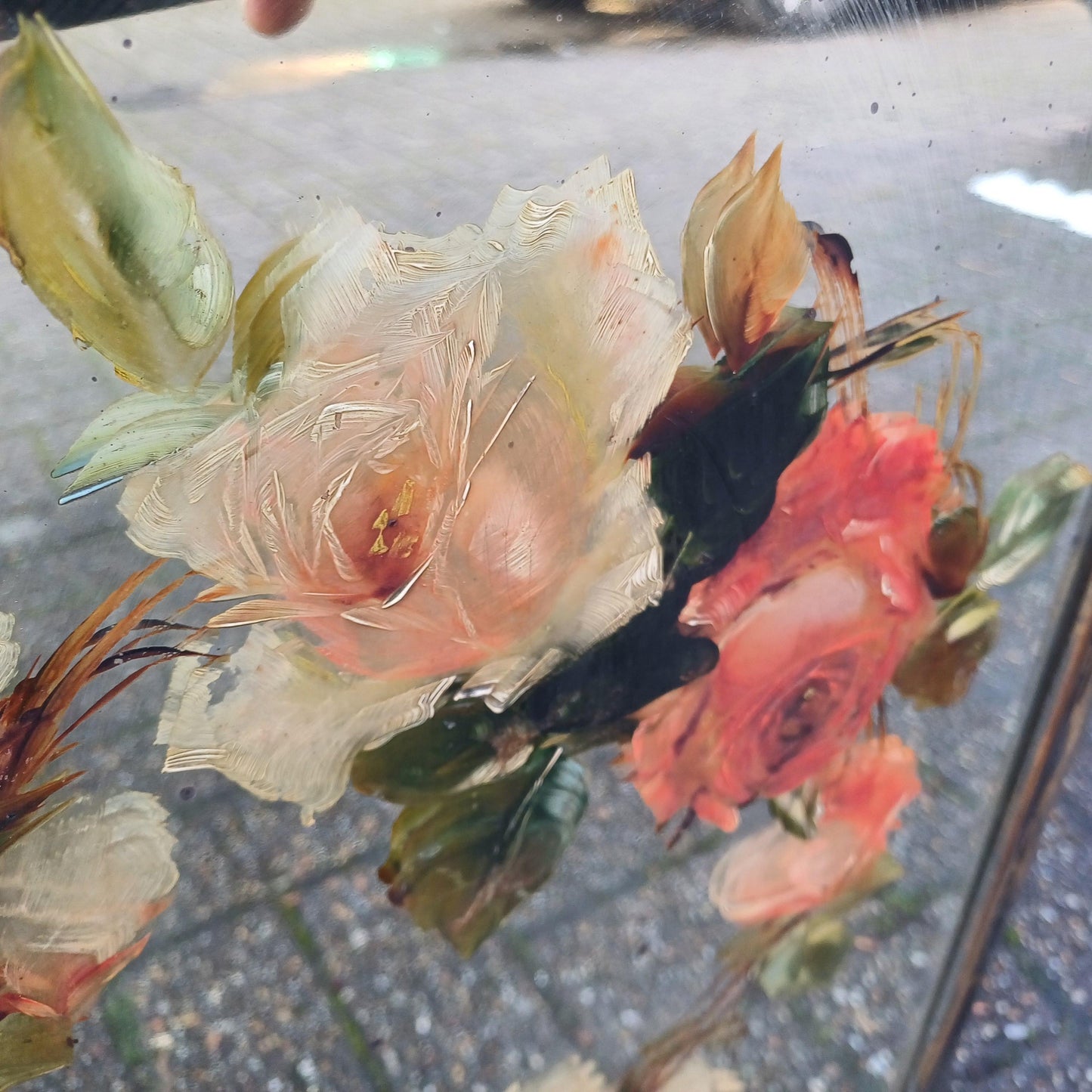 Stunning 1900s Vintage Art Nouveau Fire Screen Guard Style Hand Painted Roses in Oil