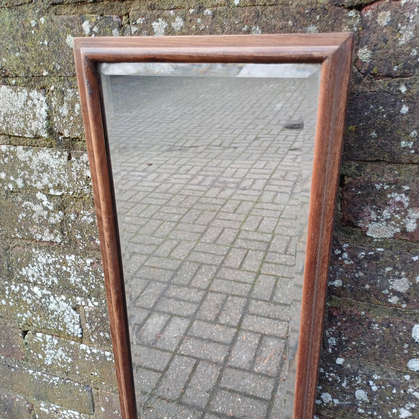 Vintage Antique Long Thin Mahogany Wall Mirror.
