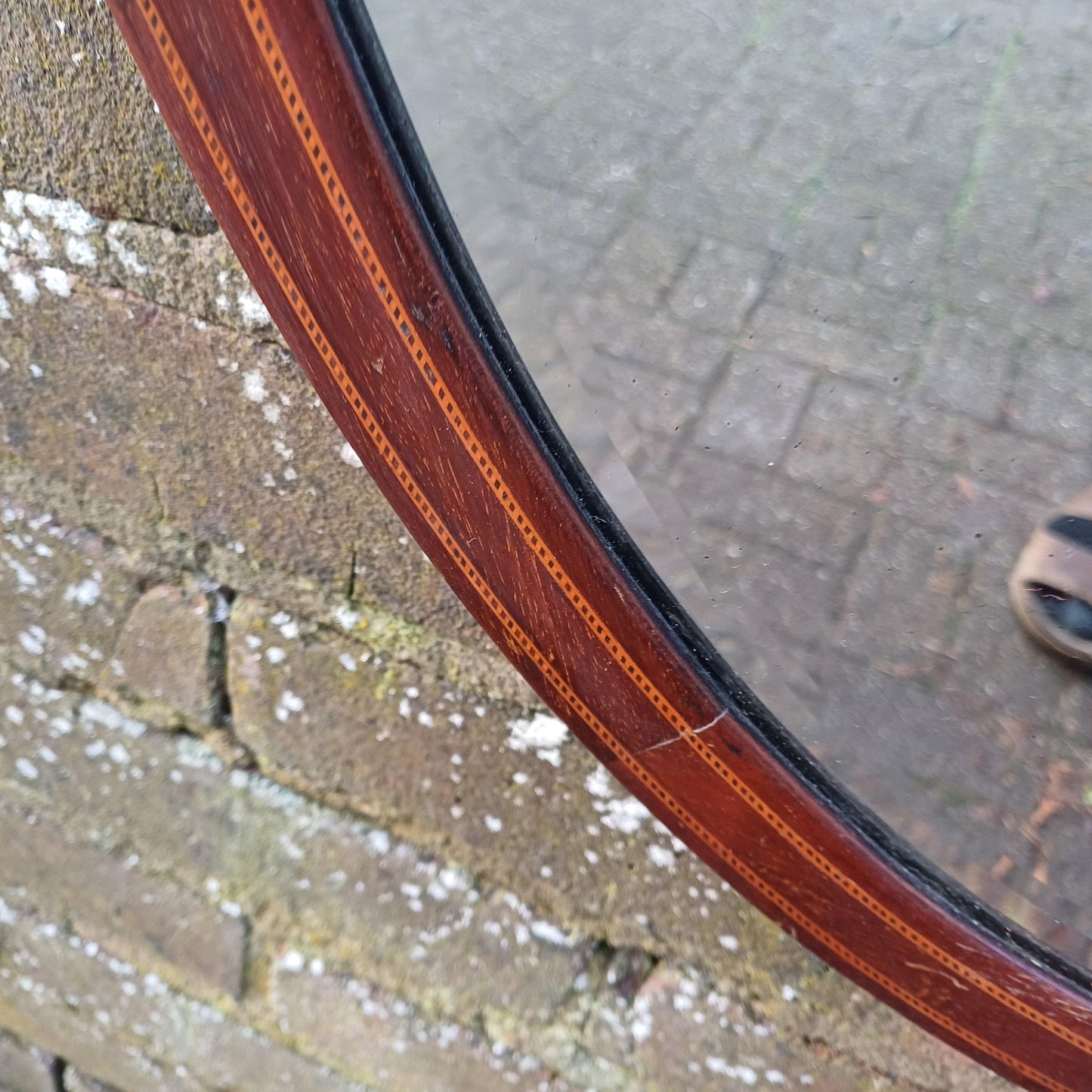 Large Vintage Oval Inlaid Mahogany Mirror with Inlaid Decoration Bevelled Glass Timeless and Versatile