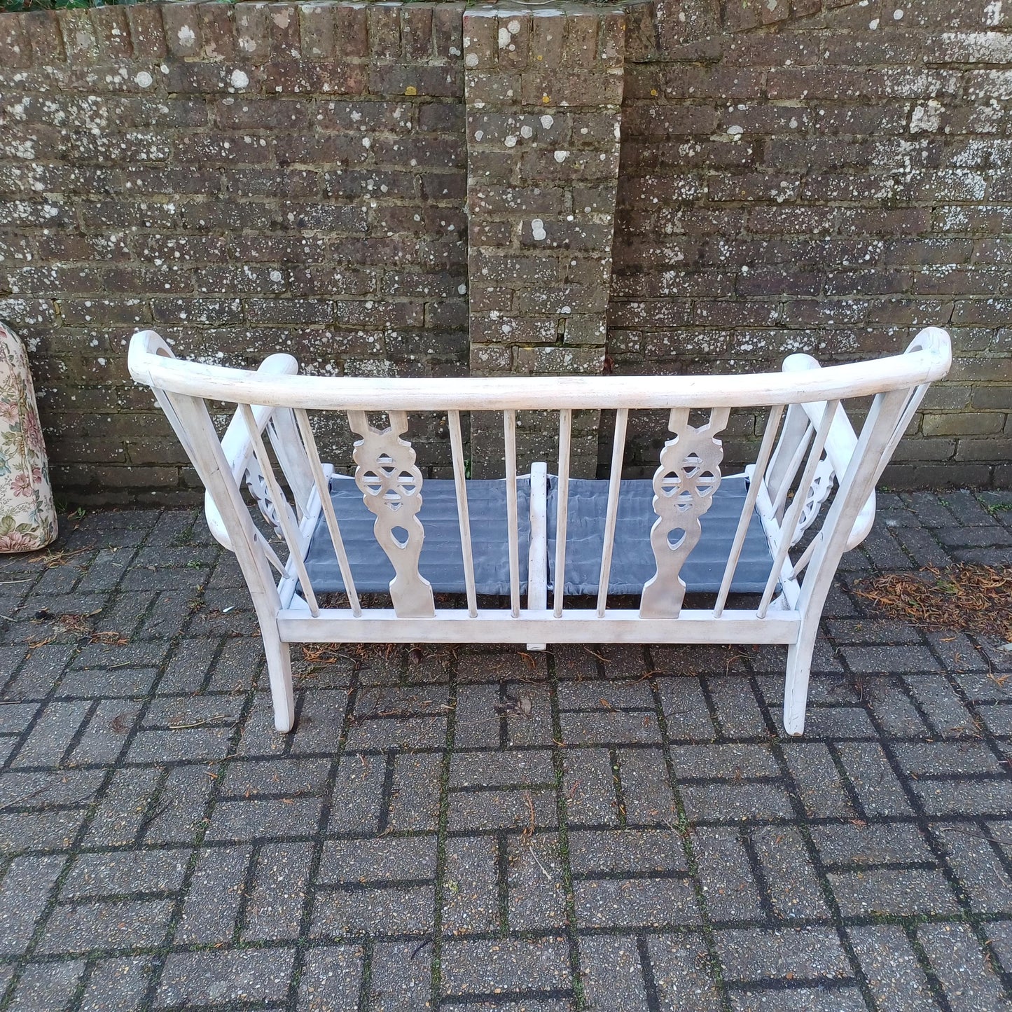 Vintage Upcycled Painted Couch Settee Double Armchair Carver Grey with Cushions FREE HAND Delivery