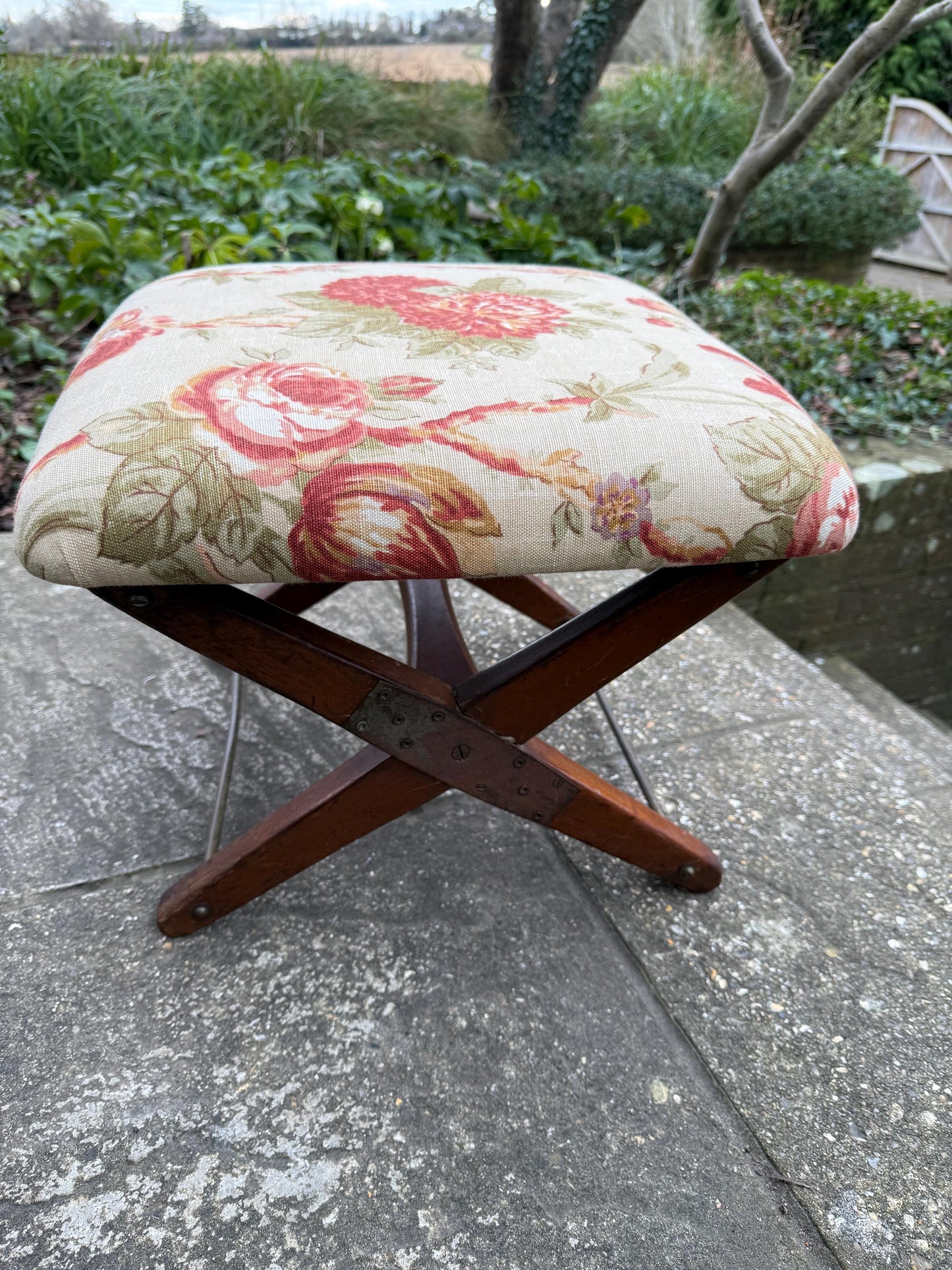 Adjustable Vintage Foot Stool, Gout Stool, Footstool, Upholstered folding stool