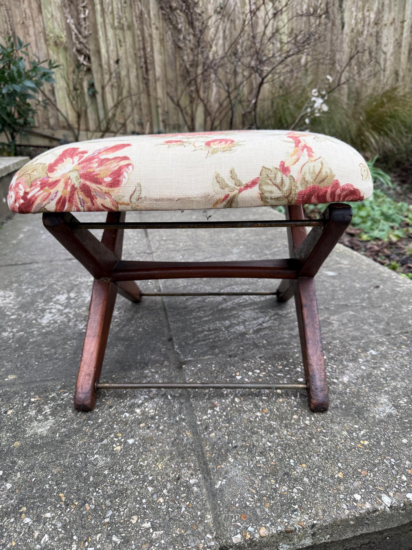 Adjustable Vintage Foot Stool, Gout Stool, Footstool, Upholstered folding stool