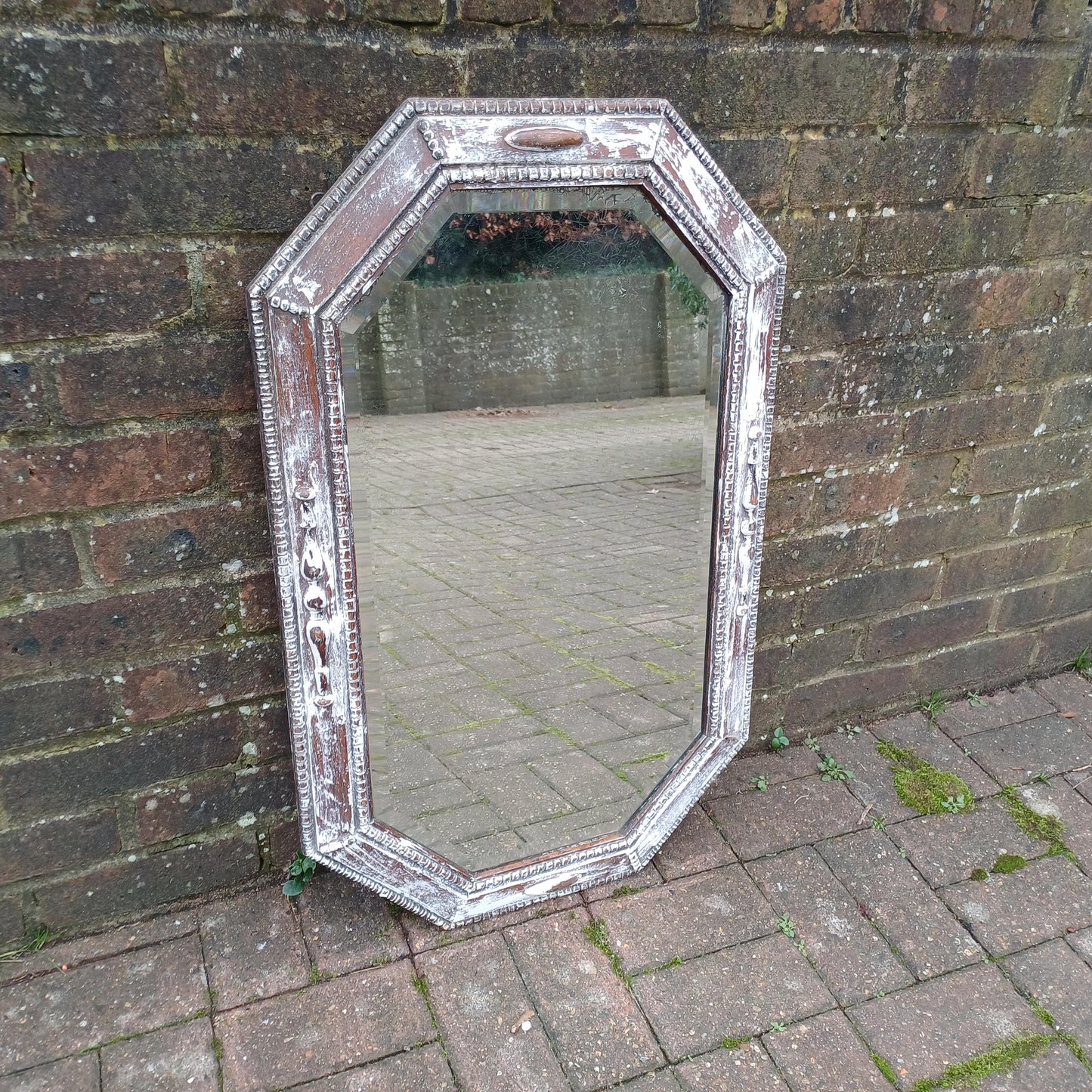 A Superb Unique Upcycled Vintage 1920s Painted Oak Mirror with Amazing Aged Glass