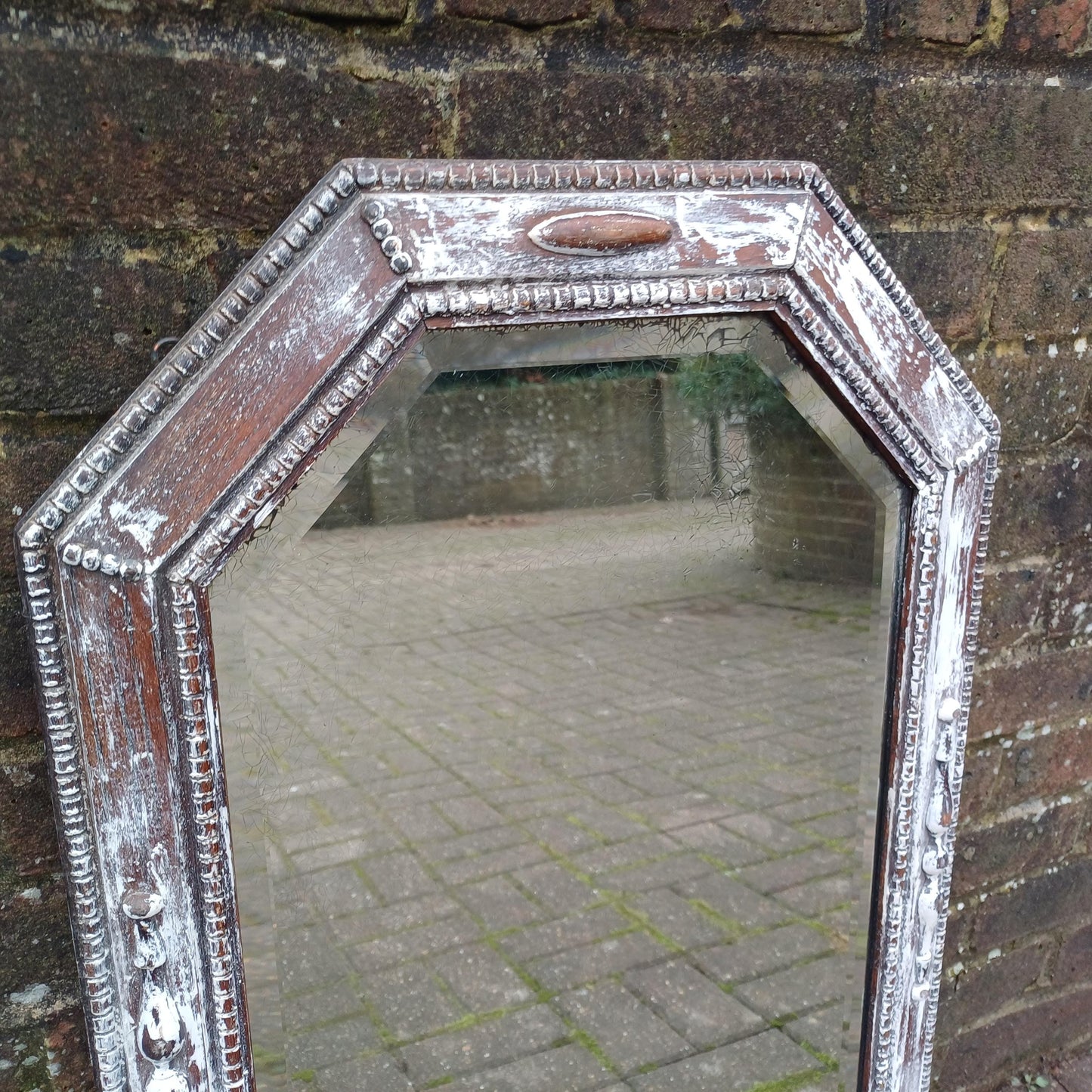 A Superb Unique Upcycled Vintage 1920s Painted Oak Mirror with Amazing Aged Glass
