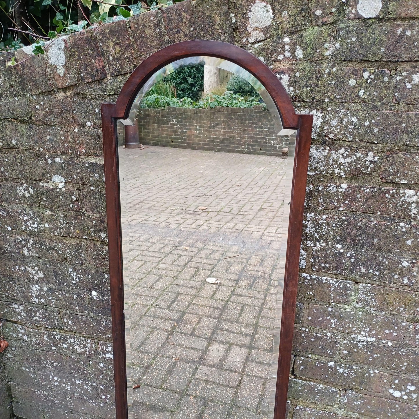 Large Long Vintage 1920s Mahogany Mirror with Arched Top and Bevelled Glass Elegant Antique Wall Decor FREE HAND Delivery