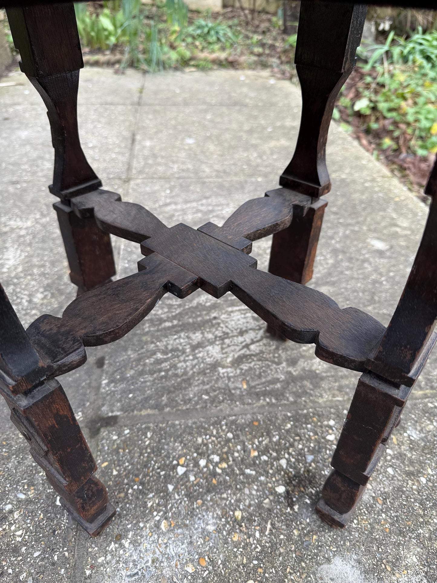 Benares Vintage Table - early to mid 20th century Benares Indian brass topped small table, plant stand 40cm h, 38cm w