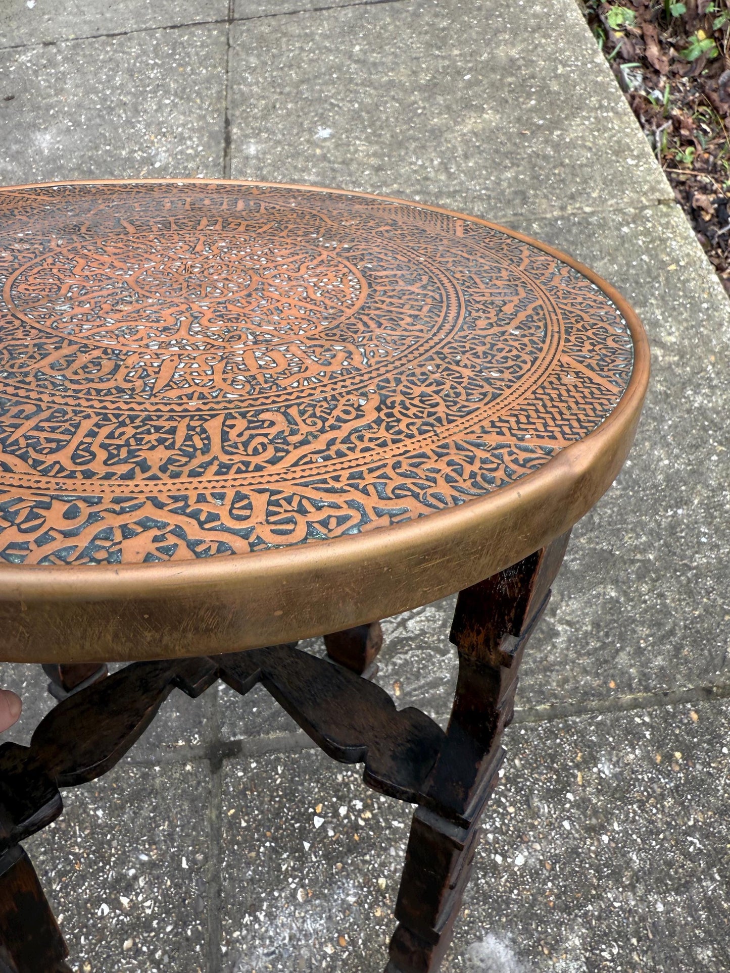 Benares Vintage Table - early to mid 20th century Benares Indian brass topped small table, plant stand 40cm h, 38cm w
