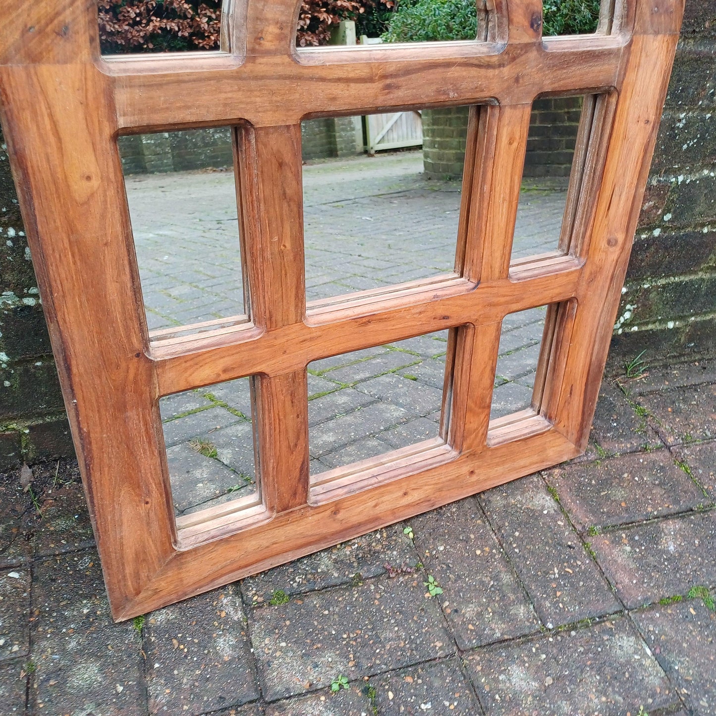 Grand Hardwood Chunky Arched Heavy Decorative Vintage 80s Wall Mirror Natural Finish with Character
